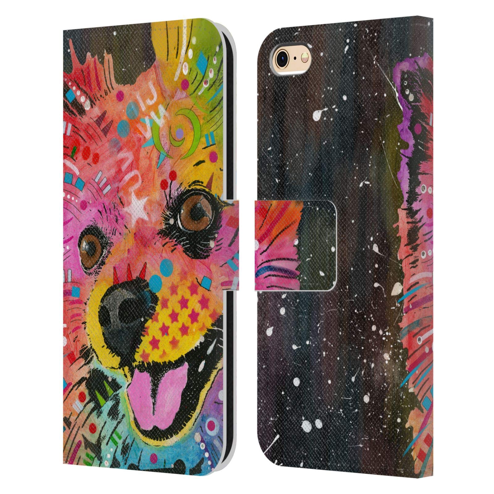 Officially Licensed Dean Russo Pomeranian Dogs Leather Book Wallet Case for Apple iPhone 6/6s - Stylish Protective Cover for Everyday Use, Travel & Work