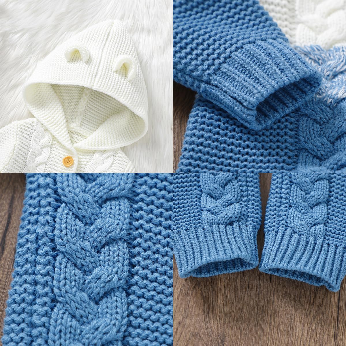 IBTOM CASTLE Unisex Baby Bear Ears Hooded Knit Sweater Romper - Warm Winter Outfit for Boys & Girls - Perfect for Playdates, Family Photos & Holiday Outings