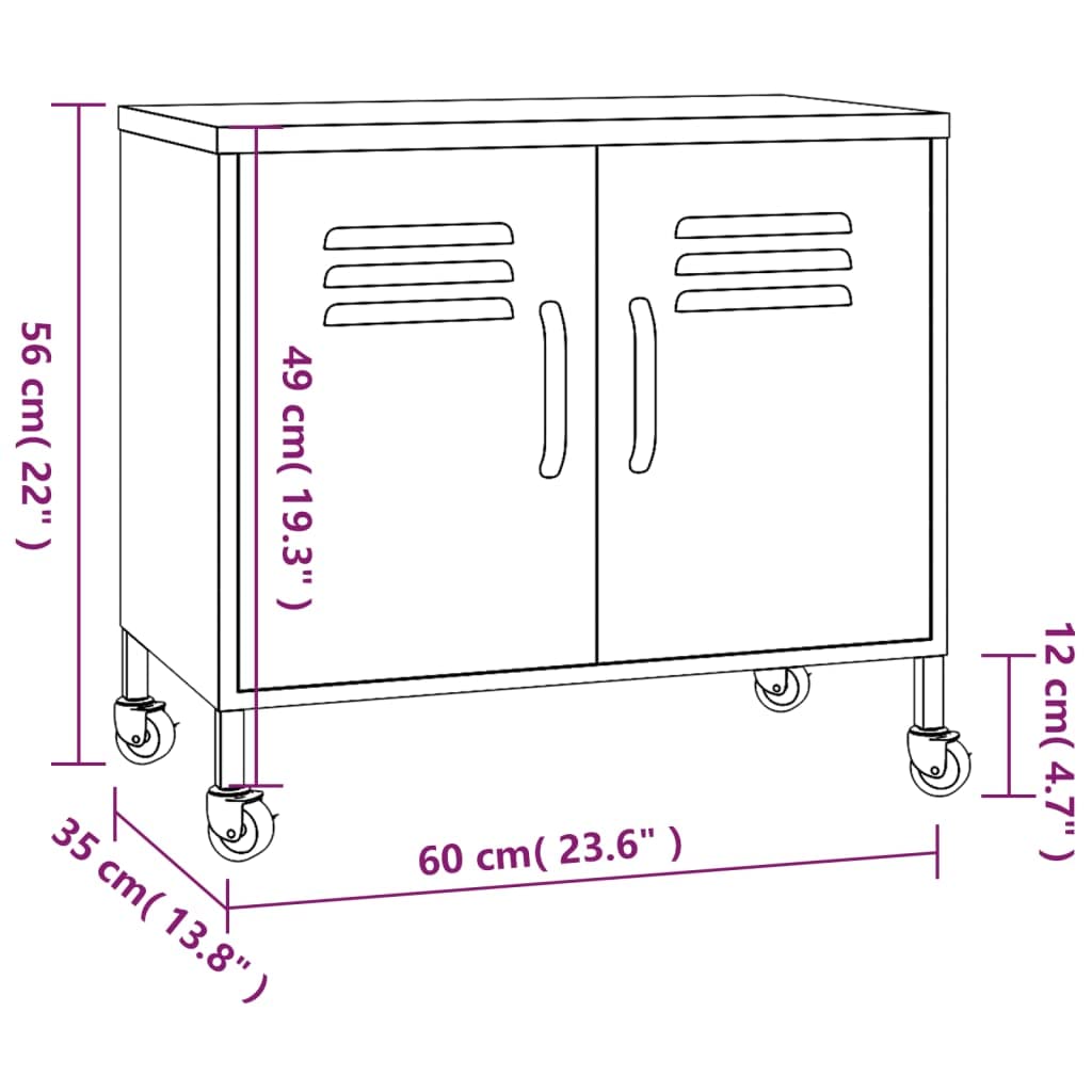 Pink Steel Storage Cabinet with Double Doors & Wheels - 23.6