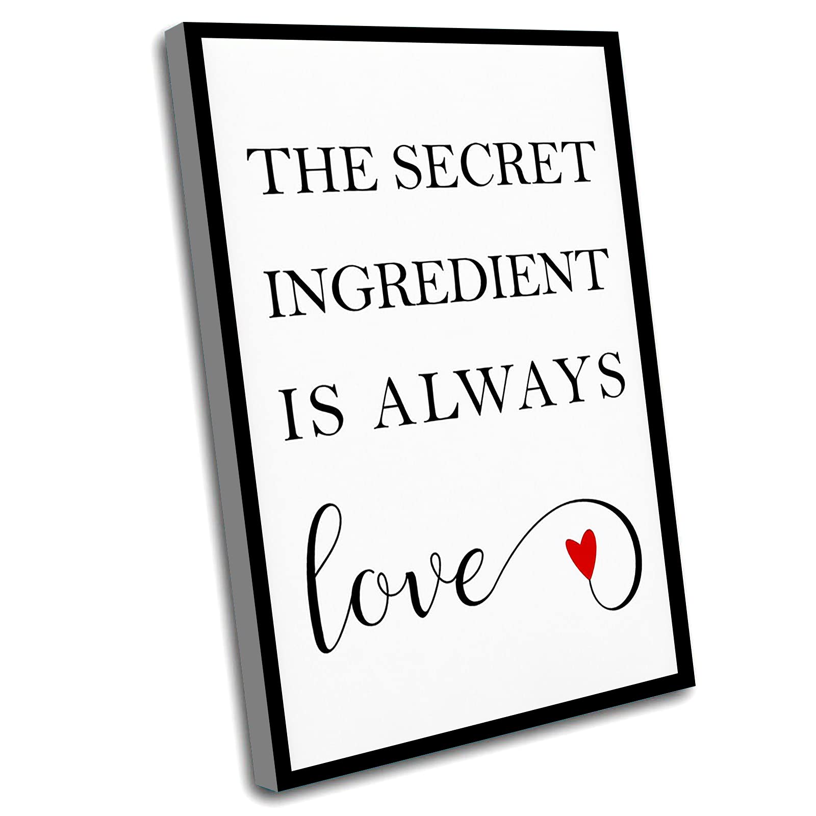 12x16 Inch Framed Wall Art - 'The Secret Ingredient Is Always Love' Canvas Quotes Sign for Bedroom, Home Office & Farmhouse Kitchen Decor | Perfect for Housewarming Gifts & Rustic Home Decorations