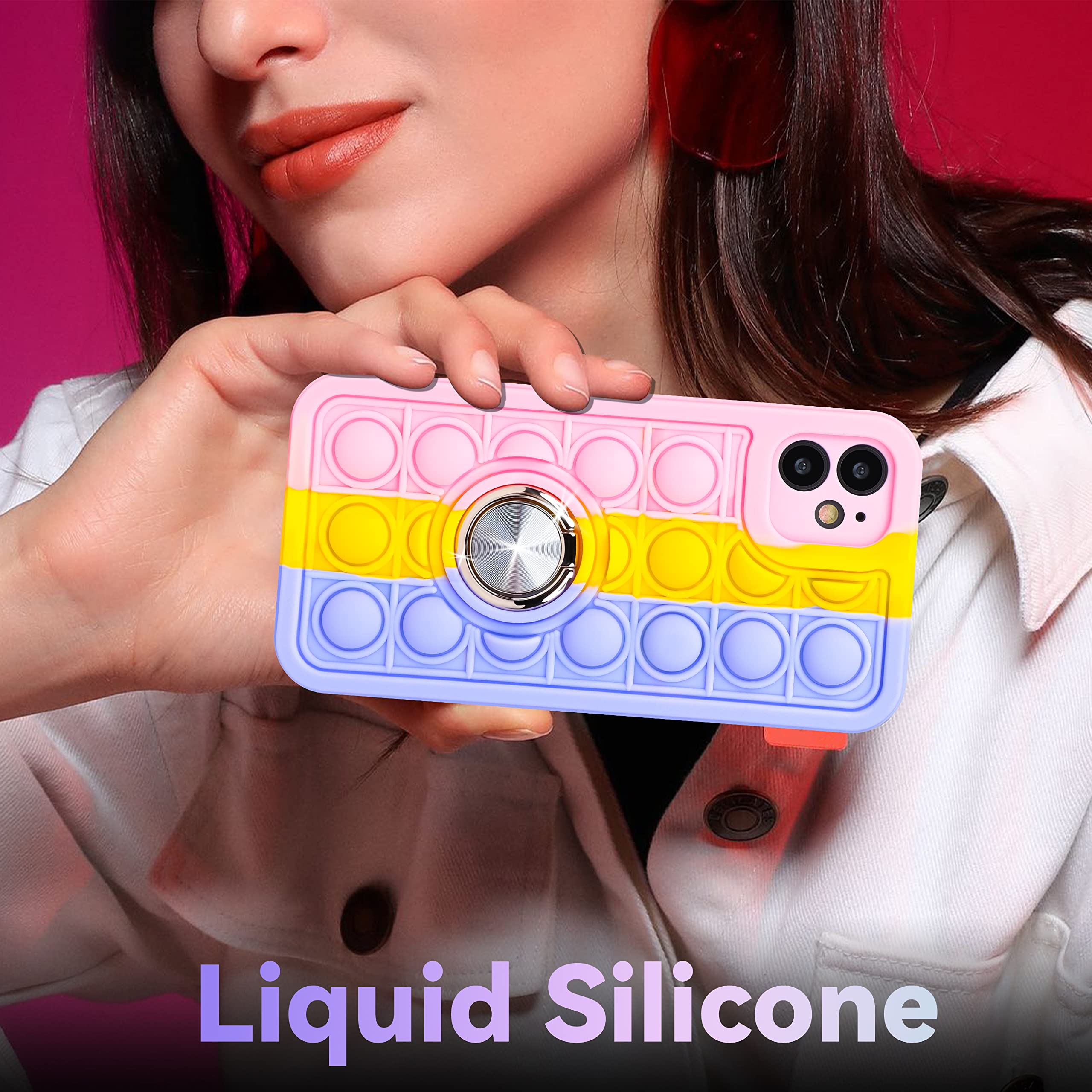 Joyleop Purple Bubble Silicone Case for iPhone 12 - Fidget Design Fun Phone Cover with Metal Ring Buckle | Cute Kawaii Protective Case for Girls, Boys & Kids | Perfect for Stress Relief, Fashion & Everyday Use (6.1