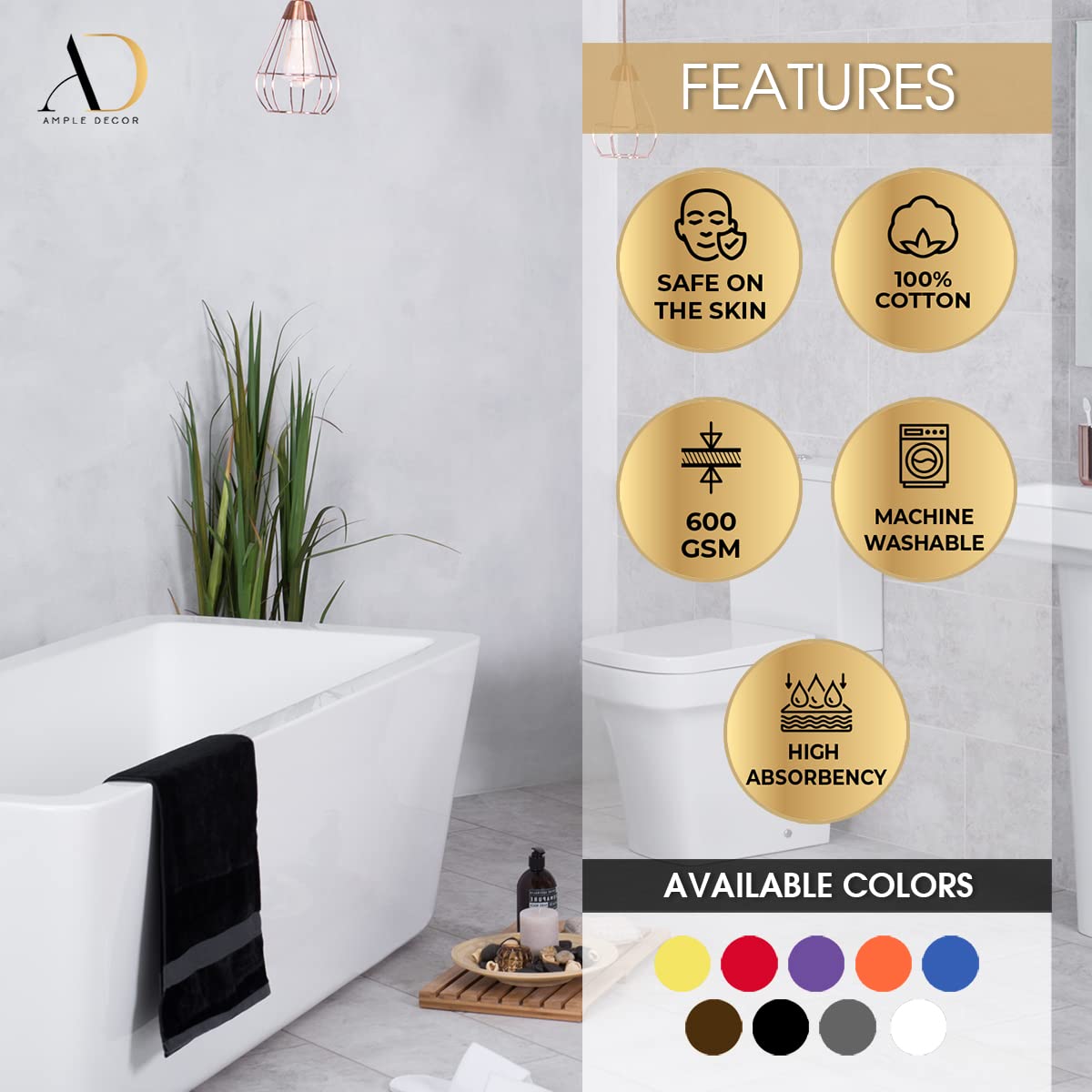 Premium 12-Piece Cotton Bath Towel Set - 600 GSM, 4 Bath Towels, 4 Hand Towels, 4 Washcloths | Ultra Absorbent & Soft | OEKO-TEX Certified | Machine Washable | White & Yellow | Perfect for Spa, Guest Bathroom & Luxury Gifts