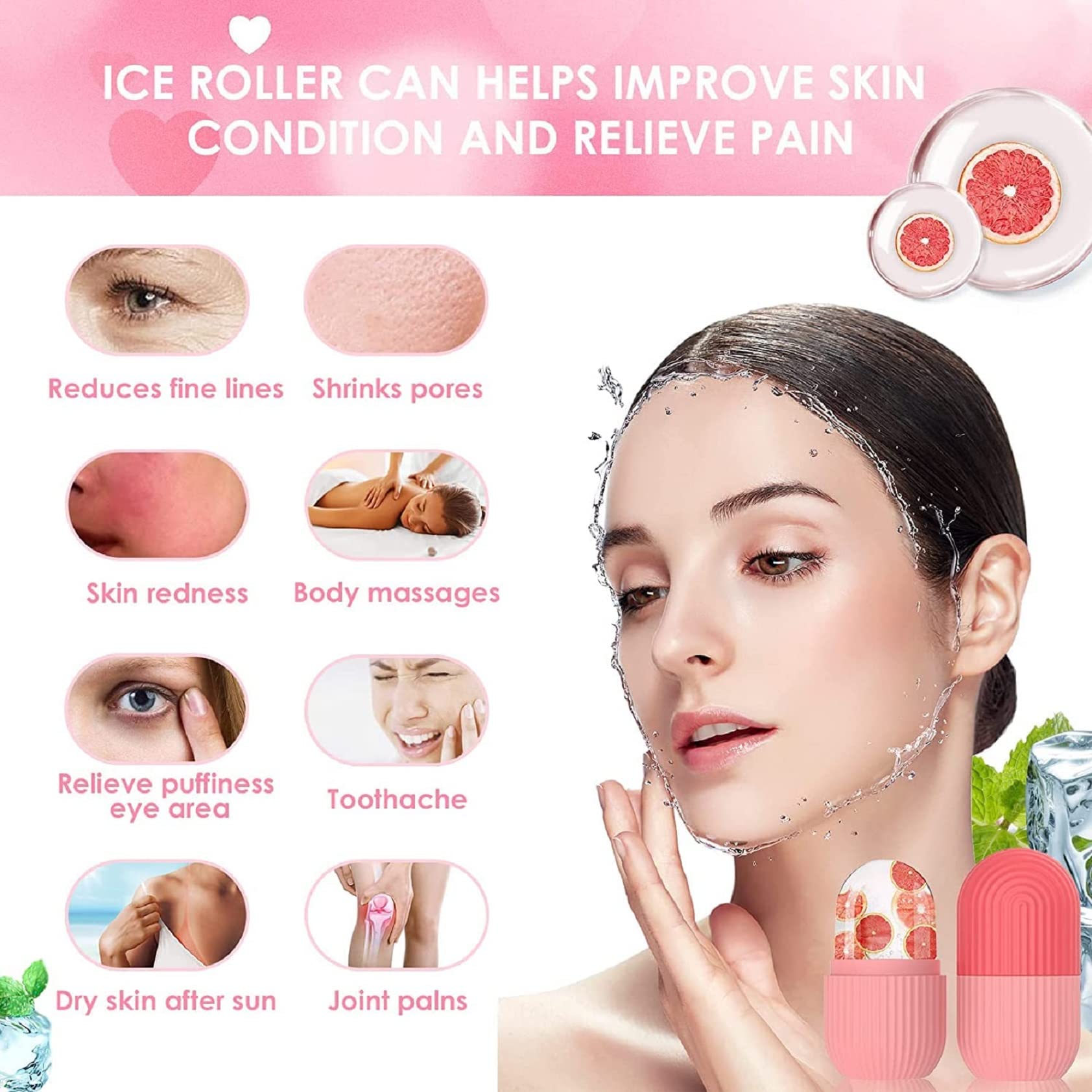 ZUNBELLA Pink Facial Ice Roller for Puffy Eyes & Acne Relief - Cooling Skin Care Tool to Reduce Fine Lines & Wrinkles - Perfect for Morning Routine & Post-Workout Recovery - Beauty Gift for Women