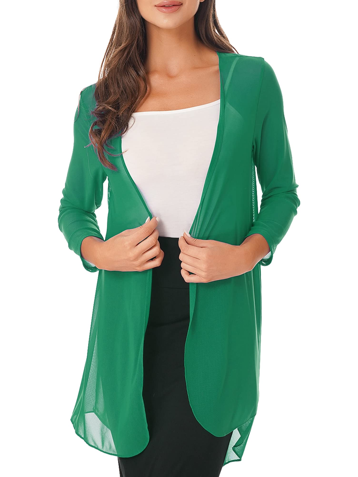 Plus Size Women's Lightweight Long Sleeve Open Front Cardigan - Solid Color Long Duster for Office, Casual Wear & Layering