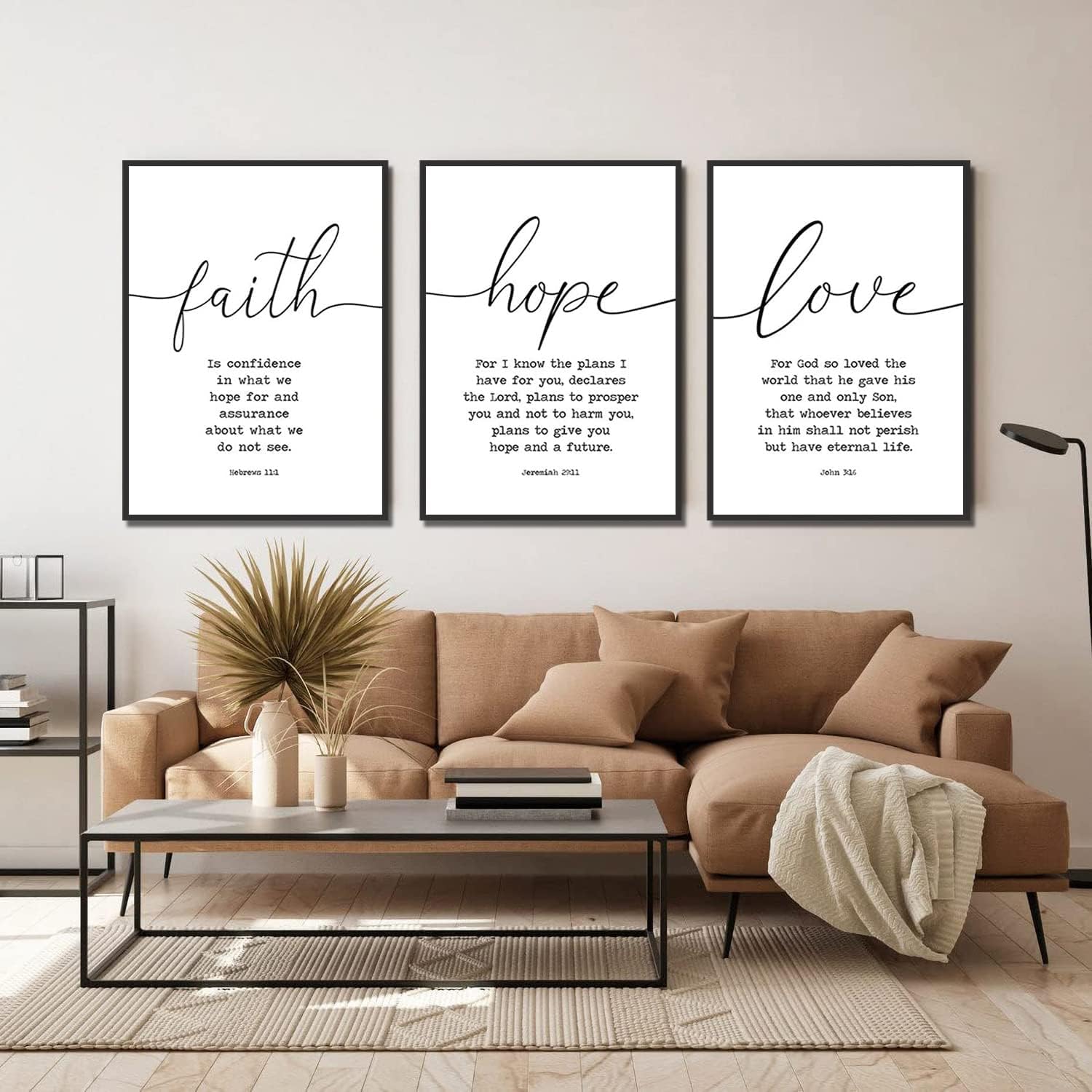 Faith Hope and Love Bible Verses Framed 3-Piece Canvas Wall Art - Large Christian Religious Quote Decor with Serenity Prayer - Ready to Hang Living Room Wall Decor for Home, Church & Office Inspiration