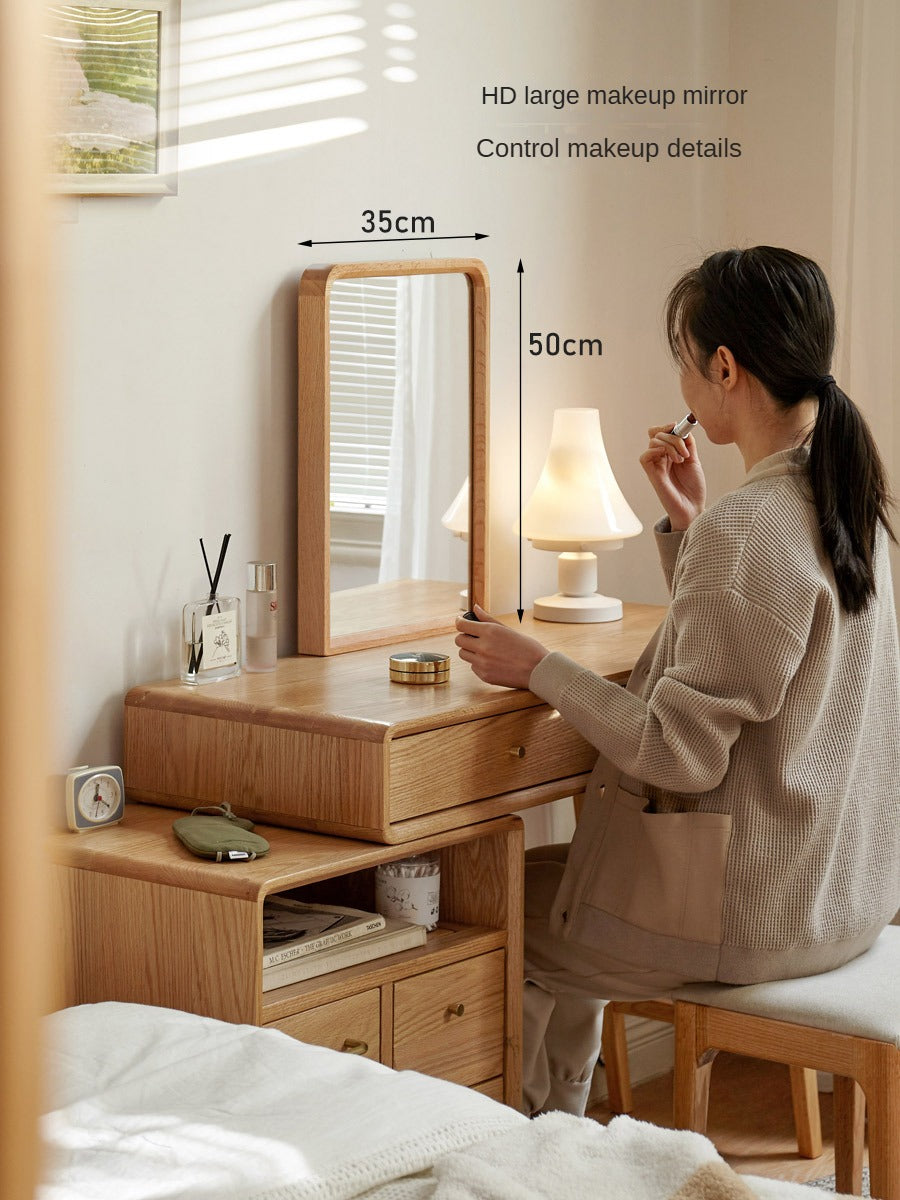 Solid Oak Wood Extendable Vanity Dressing Table with Mirror - Perfect for Bedroom Makeup & Jewelry Storage