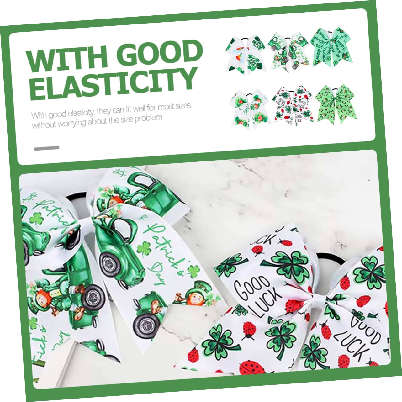 6 Pack Girls Hair Bows - St Patrick's Day Hair Ties for Kids & Toddlers