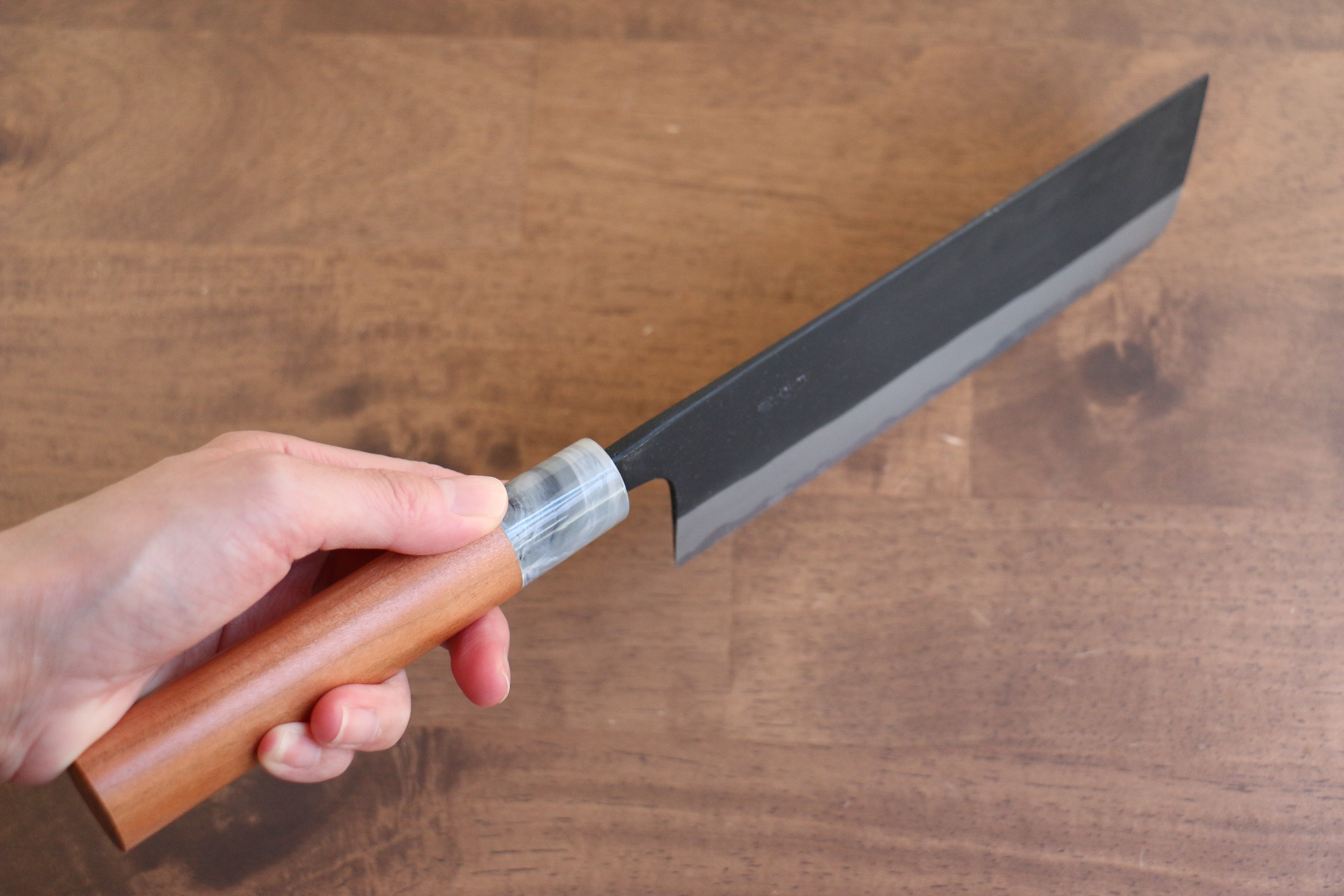 Nao Yamamoto White Steel No.2 Kurouchi Nakiri Knife 180mm - Japanese Chef Knife with Cherry Wood Handle for Precision Vegetable Chopping & Slicing in Professional Kitchens
