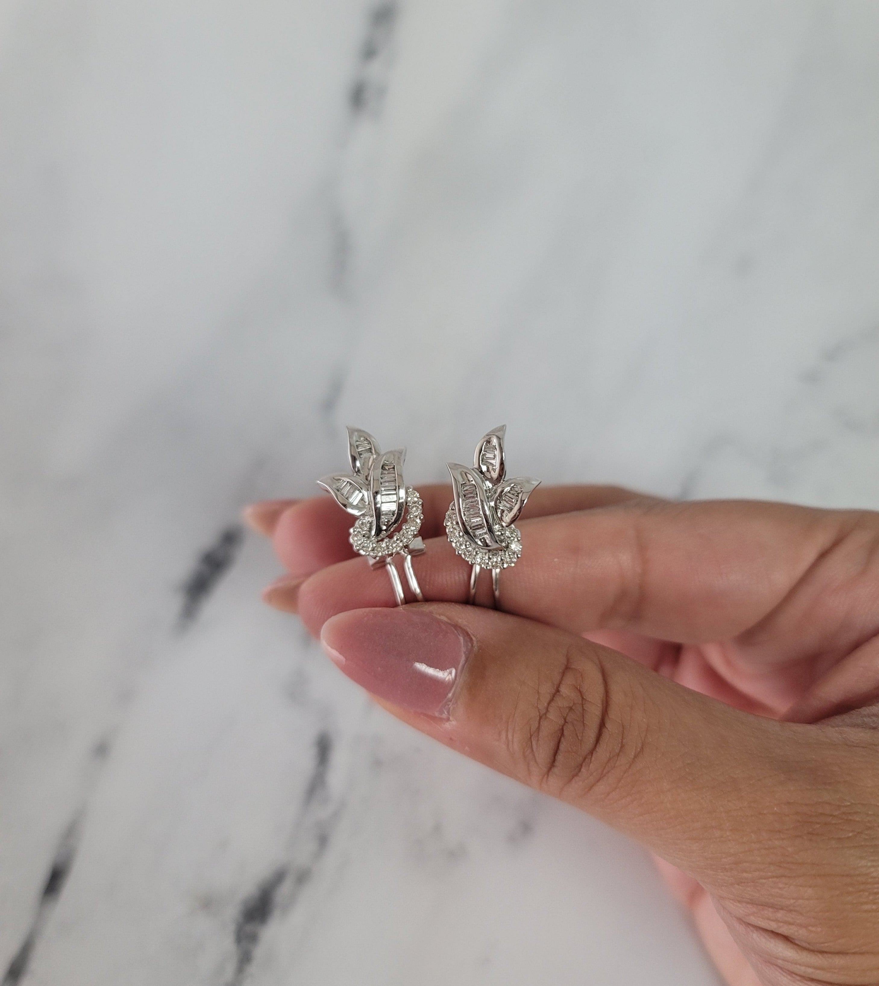 Exquisite Baguette Diamond Leaf Shaped Lever Back Earrings for Women - Elegant Dangle Drop Earrings for Wedding, Party & Special Occasions
