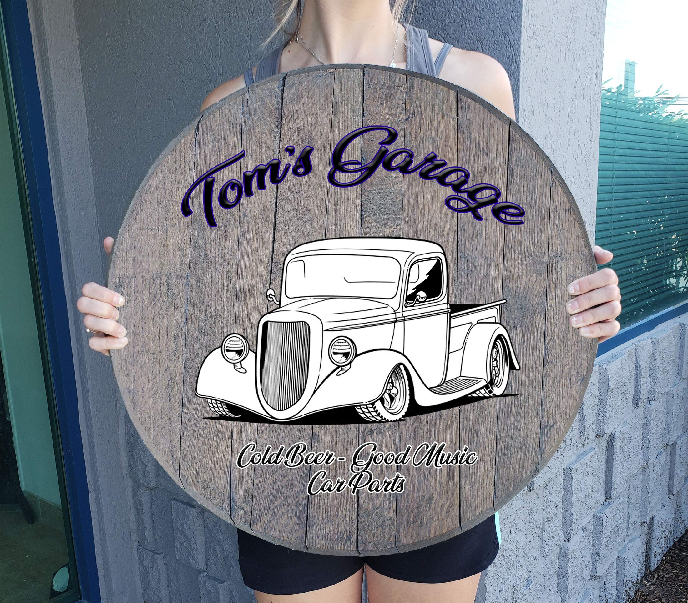 Personalized Rustic Wall Art - Classic Muscle Car & Truck Metal Sign for Man Cave, Garage, Bar Decor - Custom Barnwood Gray 22 Inch Wall Hanging Gift for Dad, Husband - Perfect for Home Office, Basement, Workshop & Automotive Enthusiast Spaces