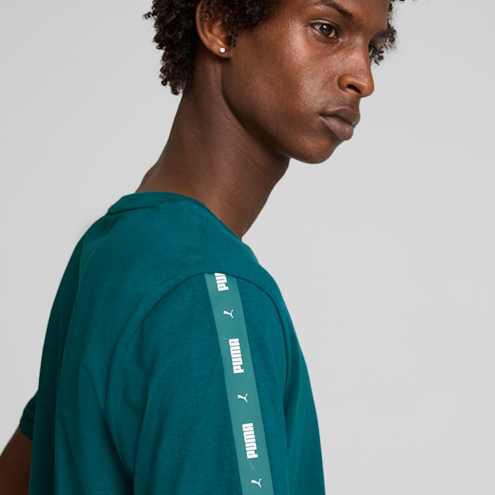 PUMA Men's Essentials Tape Green T-Shirt - Comfortable Cotton Casual Tee for Gym, Workout & Everyday Wear