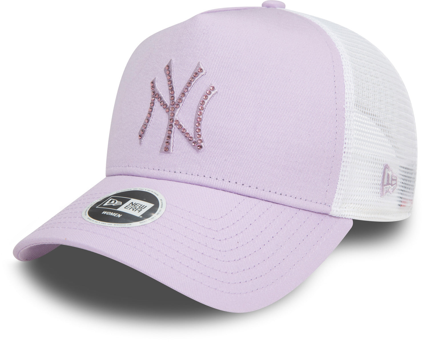 New York Yankees Women's New Era MLB Rhinestone Lilac Trucker Cap - Stylish Baseball Hat for Fans, Fashion & Outdoor Activities
