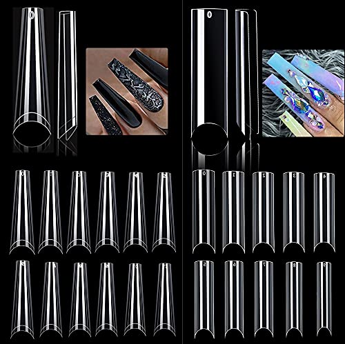 440 PCS Extra Long Nail Tips - C Curve Tapered Square Straight XXL Coffin Half Cover Acrylic Nails for Salon & DIY | Perfect for Nail Art, Manicures & Home Use