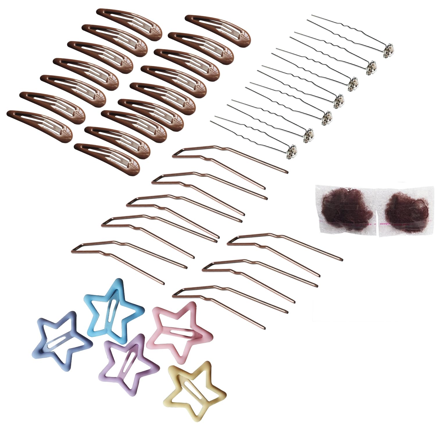 43pcs Brown Snap Hair Clips for Women & Girls - 3 Inch U-Shaped Bobby Pins for Ballet, Dance, and Everyday Hairstyling - Hair Accessories Kit with Secure Hold