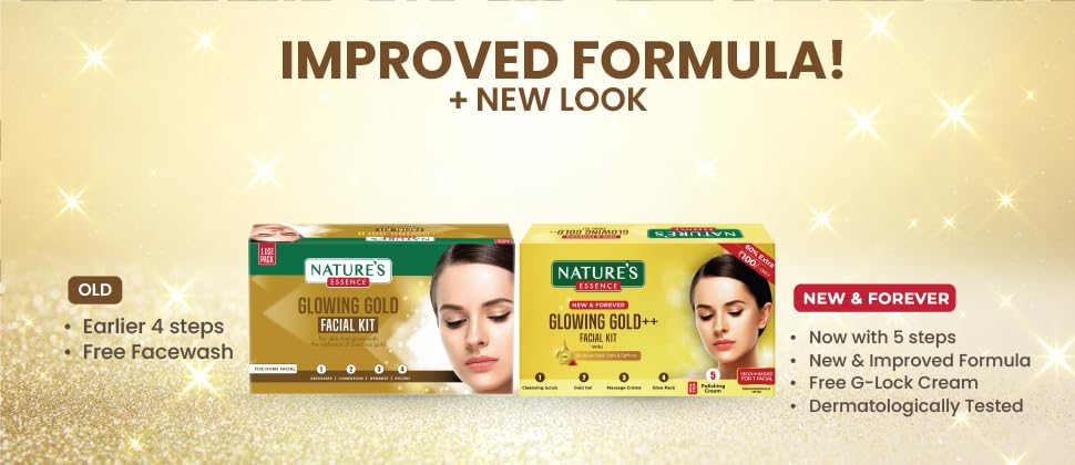 NATURES ESSENCE Glowing Gold Facial Kit - 3-in-1 Gel for Radiant Skin (4 Count, 20G) | Hydrating & Brightening Treatment for Daily Skincare Routine