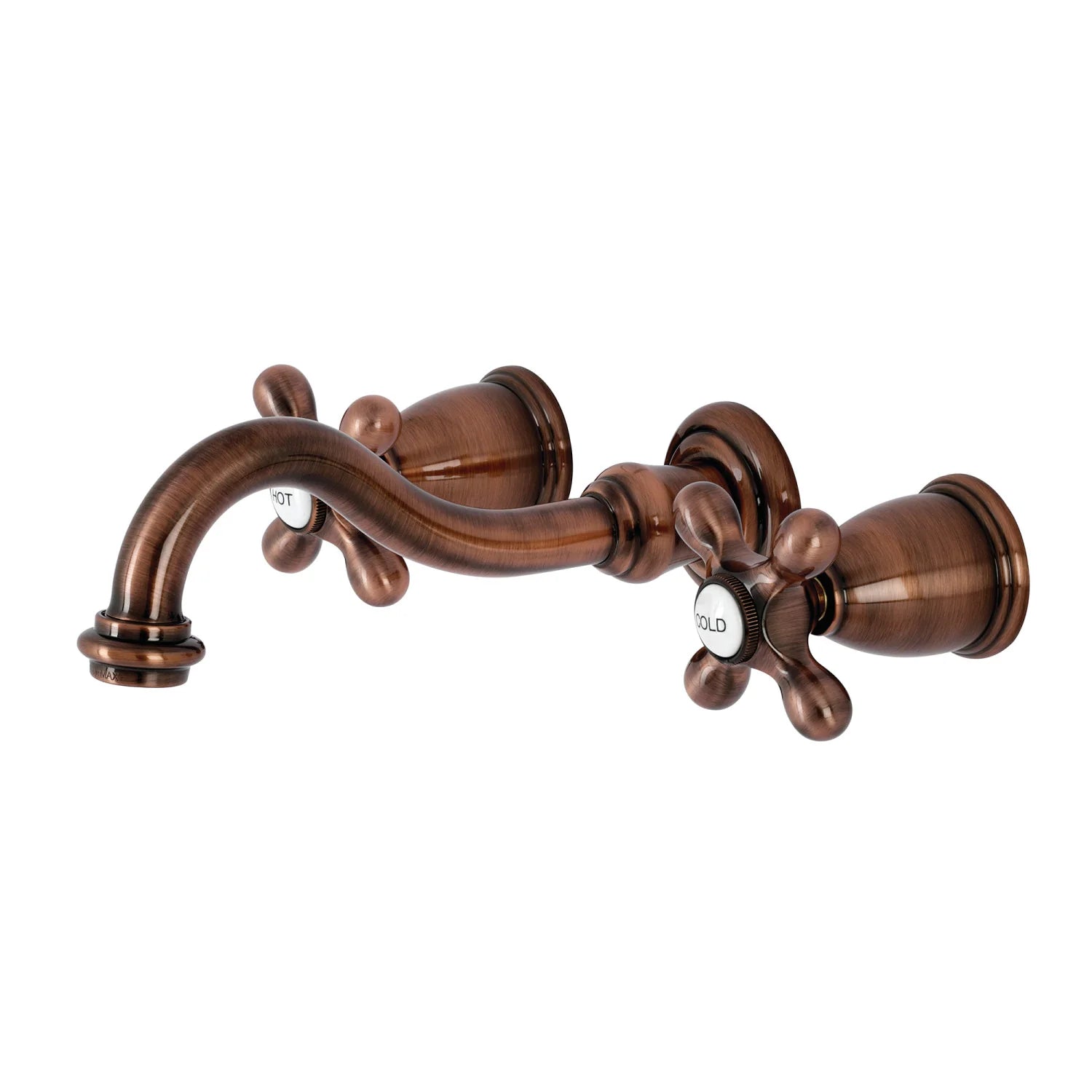 Vintage 8 Inch Wall Mount Sink Faucet with Cross Handle - Antique Copper Finish - Perfect for Farmhouse, Bathroom, and Kitchen Decor