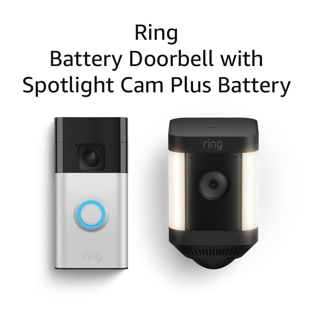All-New Ring Battery Doorbell with Ring Spotlight Cam Plus Battery (Black) - Wireless Video Doorbell with Motion Detection & Night Vision for Home Security - Perfect for Front Door, Apartment, and Smart Home Protection