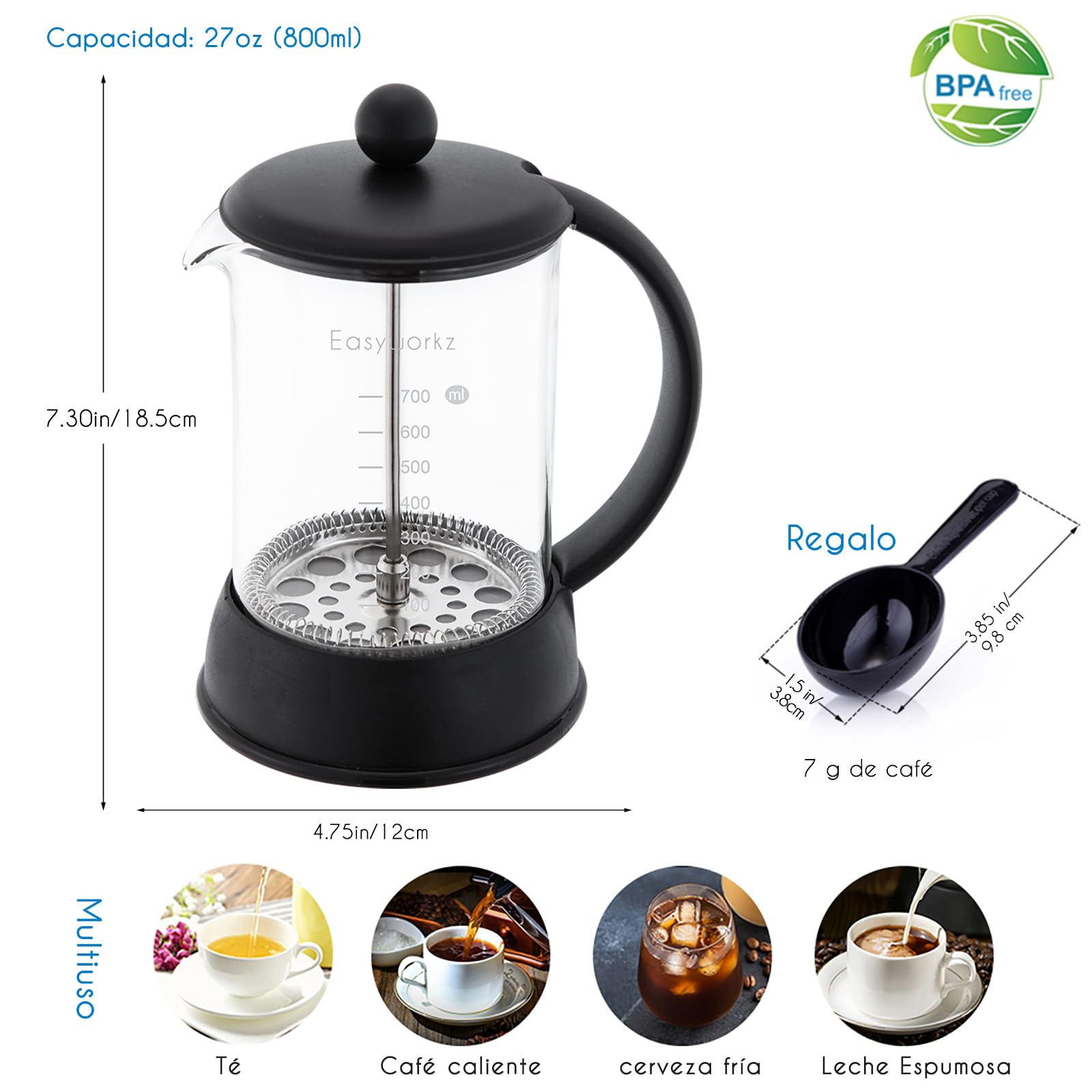 Easyworkz Eclipse French Press Coffee Maker with Heat-Resistant Borosilicate Glass, 800ml - Perfect for Home, Office, and Camping Brewing