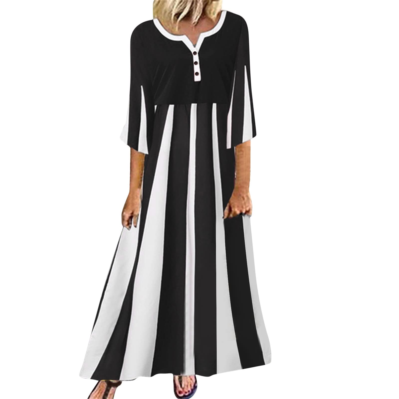 Women's Summer Casual Short Sleeve Printed Button Down Maxi Dress - Flowy Beach Cover Up, Vacation Outfit, Boho Chic Dress for Outings & Date Nights