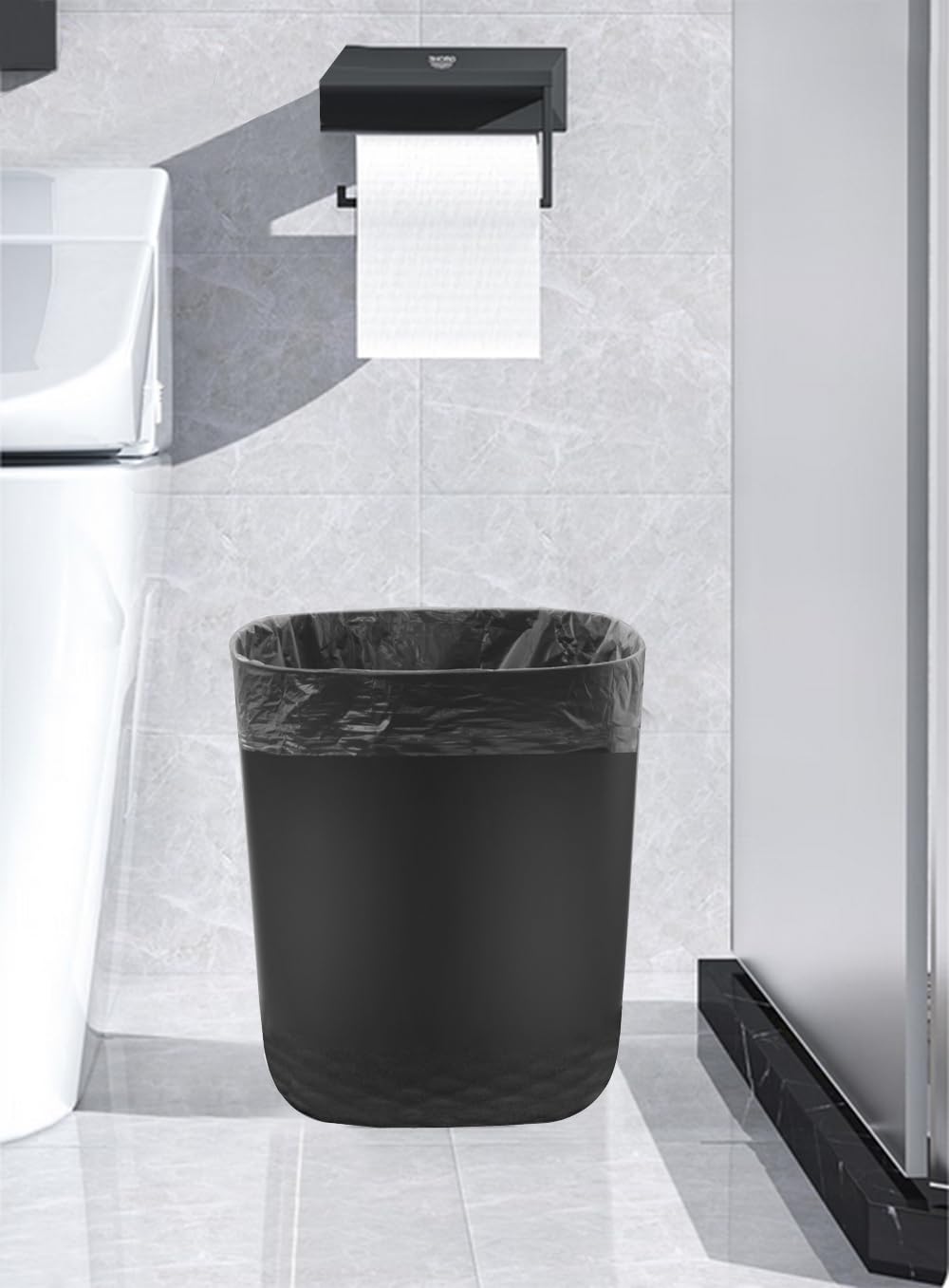 2.5 Gallon Small Trash Can with 60 Count Trash Bags - Black Wastebasket for Bathroom, Bedroom, Office & Kitchen | Perfect for Home, Office & Dorm Recycling Bins