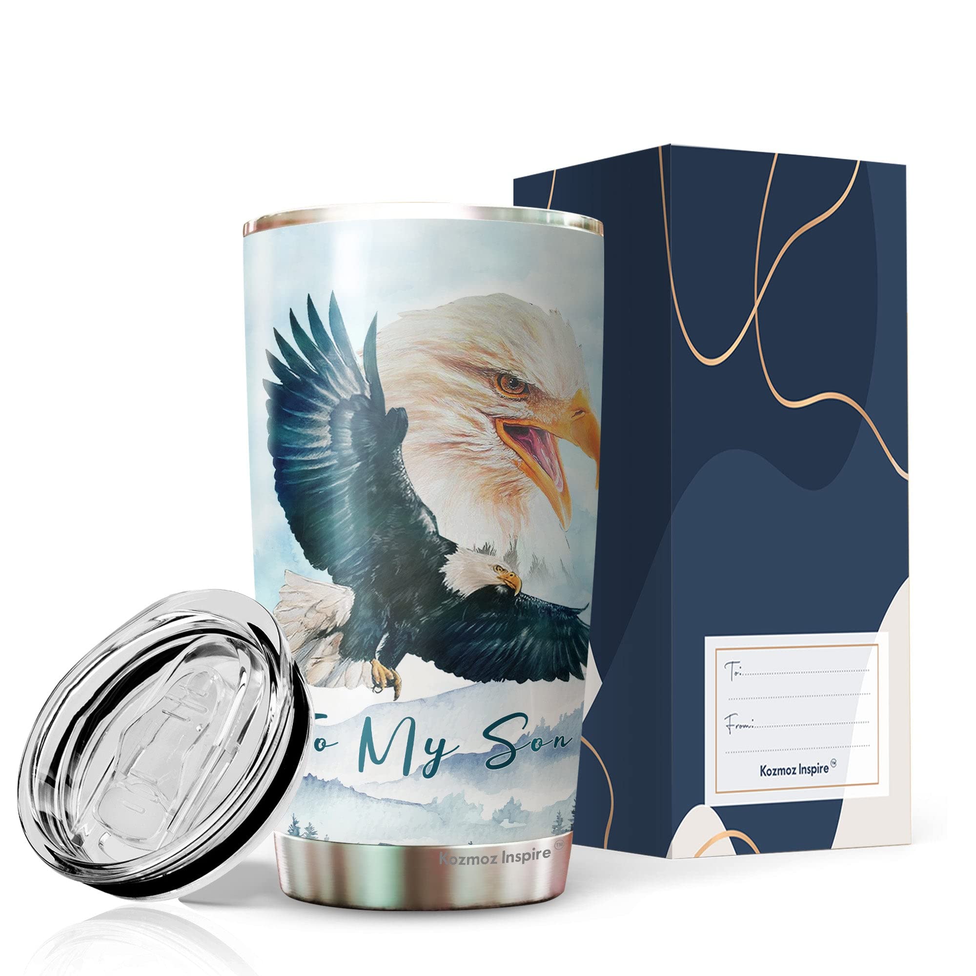 Kozmoz Inspire To My Son 20oz Insulated Tumbler - Personalized Gift from Mom and Dad - Motivational Present for Boys - Perfect for School, Sports & Outdoor Activities