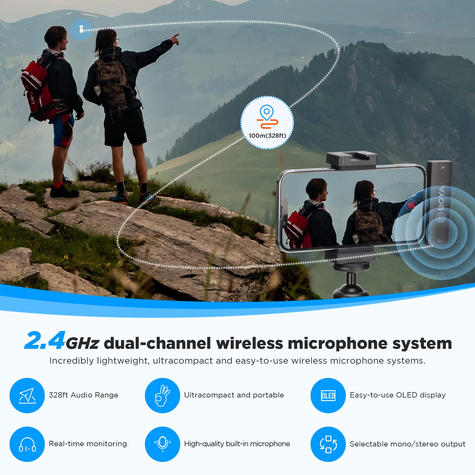 BOYA by-XM6 S4 Wireless Lavalier Microphone for iPhone iPad - Dual Cordless Clip-on Lapel Mic with 328ft Range for iOS Video Recording, YouTube, Facebook Live, Podcast, Interview & Vlogging - Perfect for Content Creators, Streamers and Professional Interviews