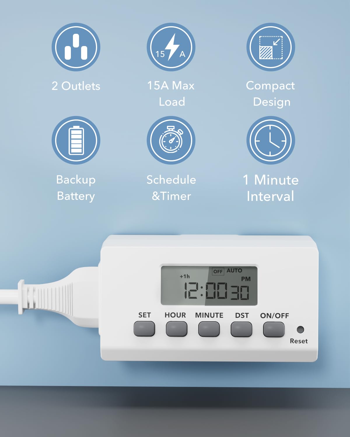 BN-LINK Digital Timer Outlet - 24 Hour Programmable Light Timer with 2 On/Off Settings, Mini 2-Prong Plug for Lamps, Fans & Electrical Devices (2 Pack, 15A/1875W) - Perfect for Home, Office & Holiday Lighting Automation