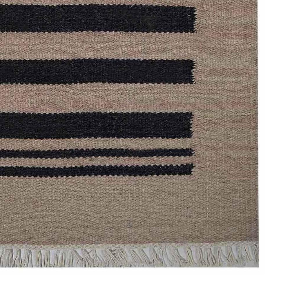 Handwoven Flat Weave Kilim Wool Eco-Friendly Area Rugs - 3'x13' Runner, Cream Charcoal Modern Design, Low Pile Handmade Carpet for Living Room, Hallway & Entryway | Sustainable Natural Fiber Rug for Home Decor