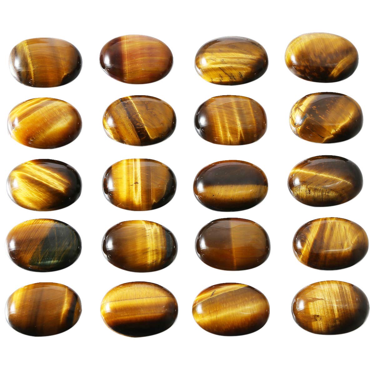 TUMBEELLUWA 15-Piece Tiger's Eye Healing Crystal Oval Cabochons - Flat Back Gemstones for Jewelry Making, DIY Crafts, Pendants & Wire Wrapping - Natural Stone for Meditation, Energy Healing & Spiritual Gifts