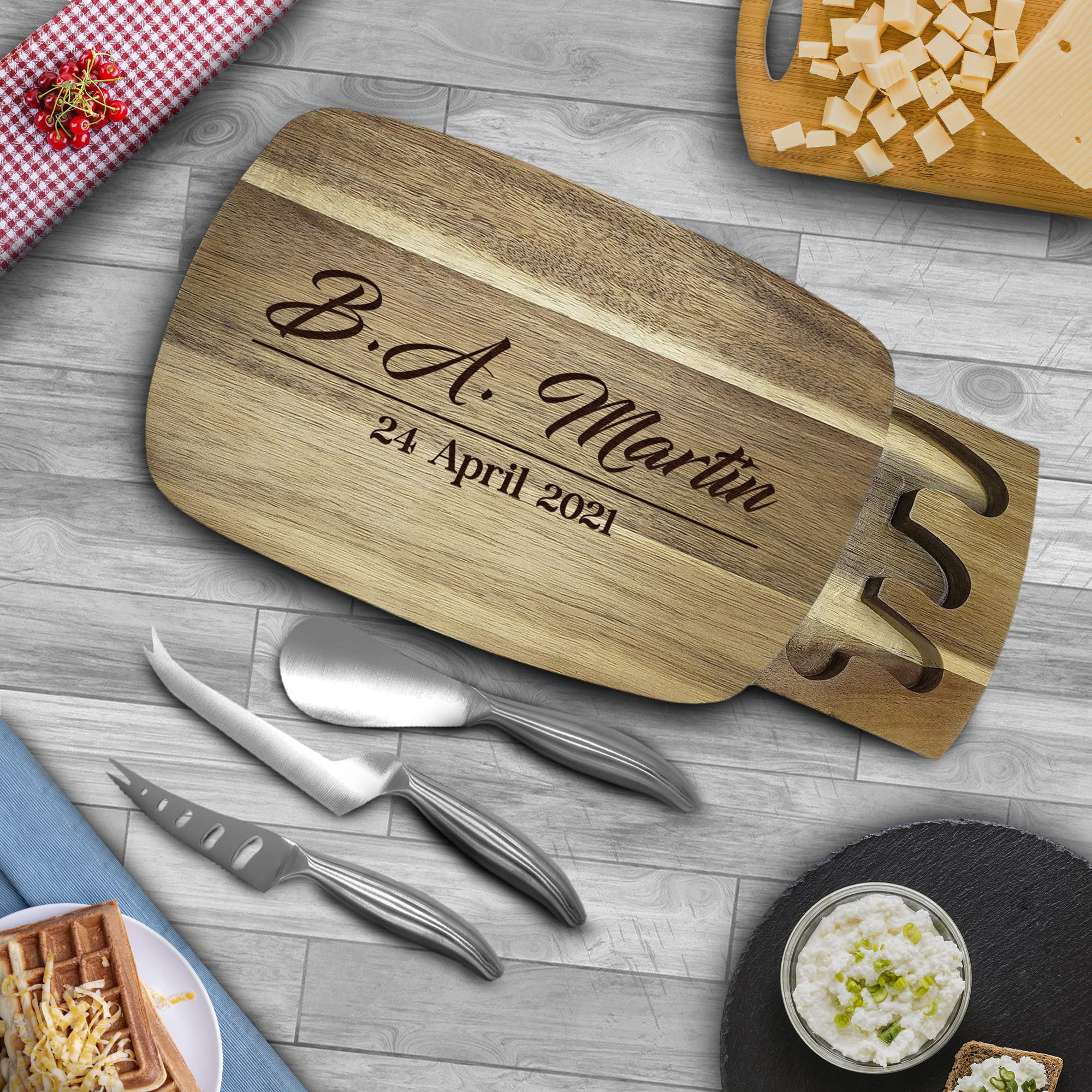 Personalized Wooden Cheese Board for Couples - Custom Engraved Charcuterie Serving Platter - Unique Wedding & Anniversary Gift - Perfect for Romantic Dinners, Housewarming Parties & Kitchen Decor