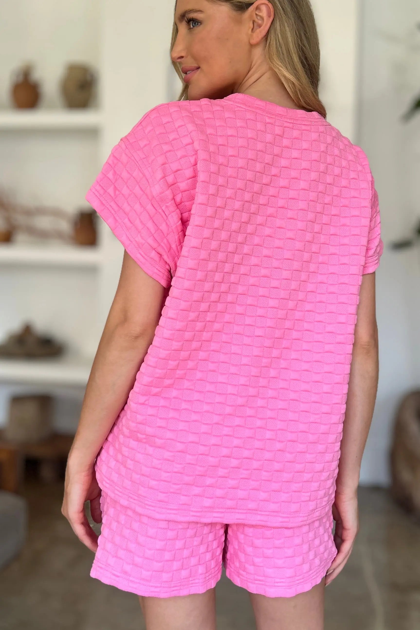 Double Take Full Size Texture T-Shirt and Shorts Set for Men - Comfortable Cotton Outfit for Casual Wear, Gym, and Lounge