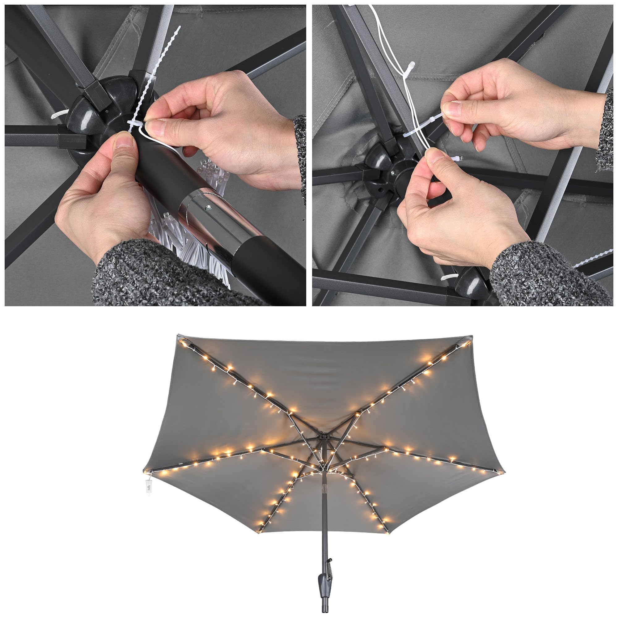 Yescom 96 LED Battery Operated String Lights - 8 Modes with Timer, Warm White, Fits 6-Rib 7/8/9ft Outdoor Umbrellas - Perfect for Patio, Garden, Market Stalls & Wedding Decorations