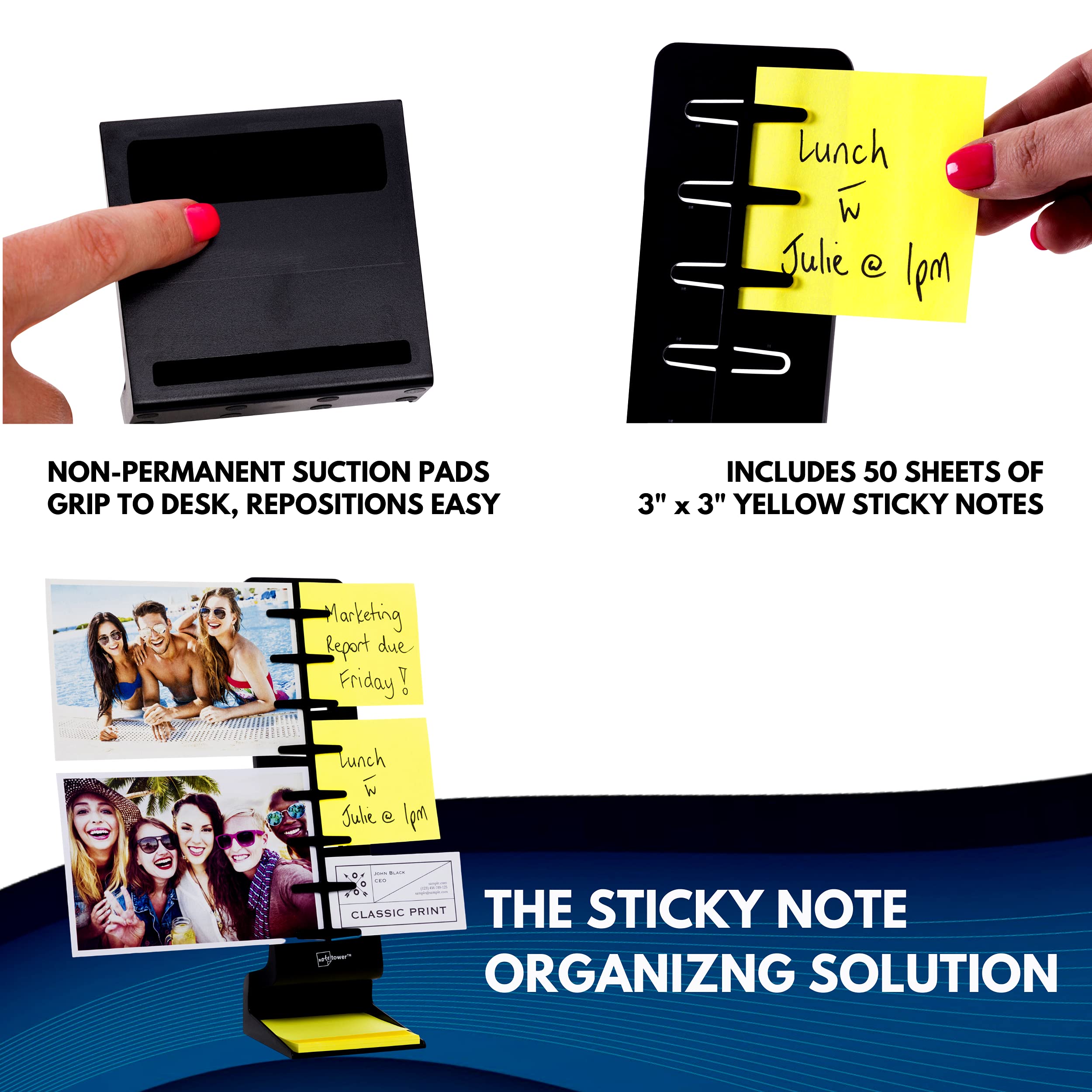Note Tower Desktop Pro Dual Document Holder for Typing | Compact 2-Page Paper Stand for Desk | Black Document Organizer Holds Copy Paper, Photos & Sticky Notes | Includes 3x3 Post-it Notes - Perfect for Office Work, Study & Home Organization