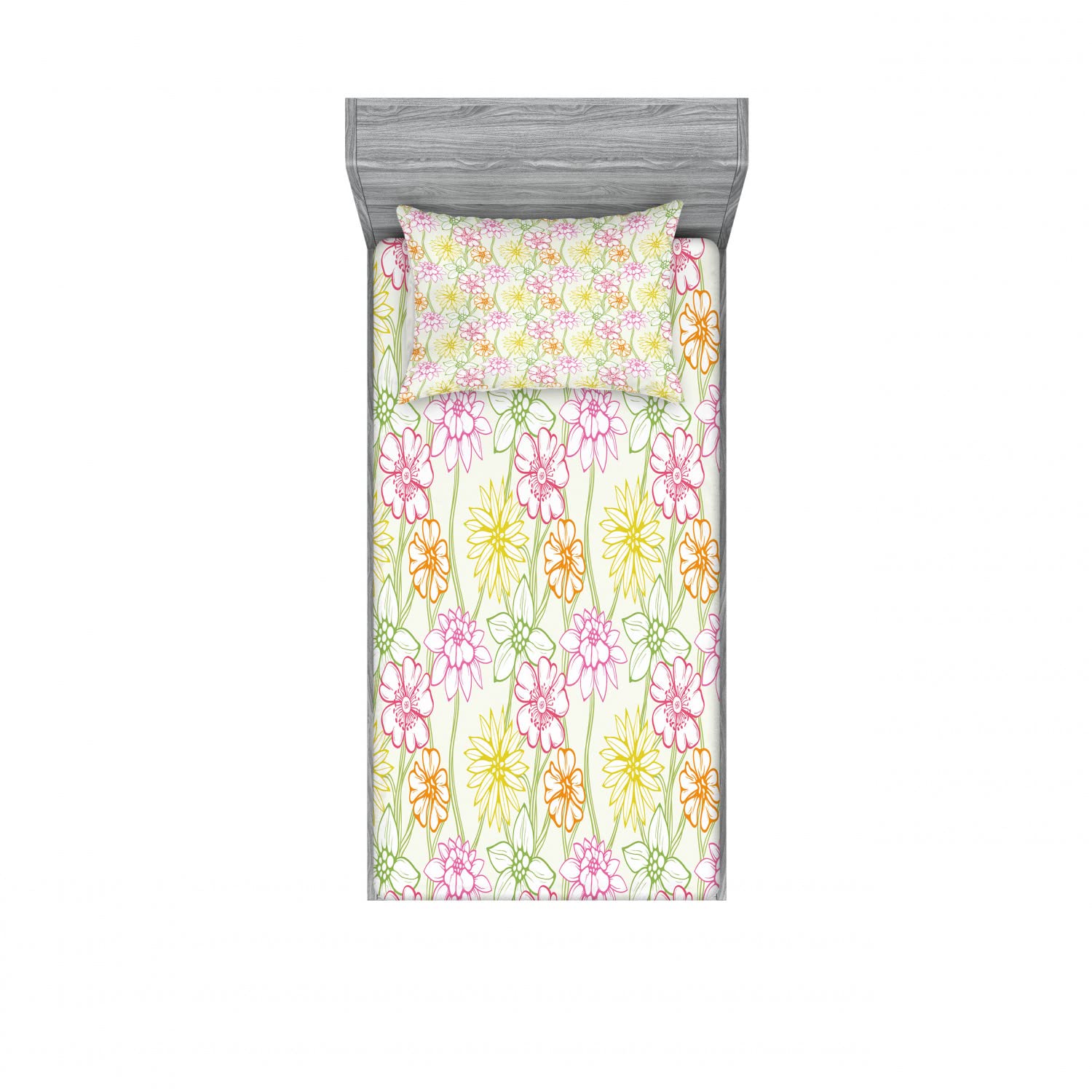Ambesonne Floral 2-Pack Twin XL Fitted Sheet & Pillow Sham Set - Colorful Sketch Flower Design, 4-Piece Bedding Set (2 Fitted Sheets + 2 Pillow Covers) - Vibrant Multicolor Home Decor for Guest Rooms, Dorms & Cozy Bedroom Makeovers