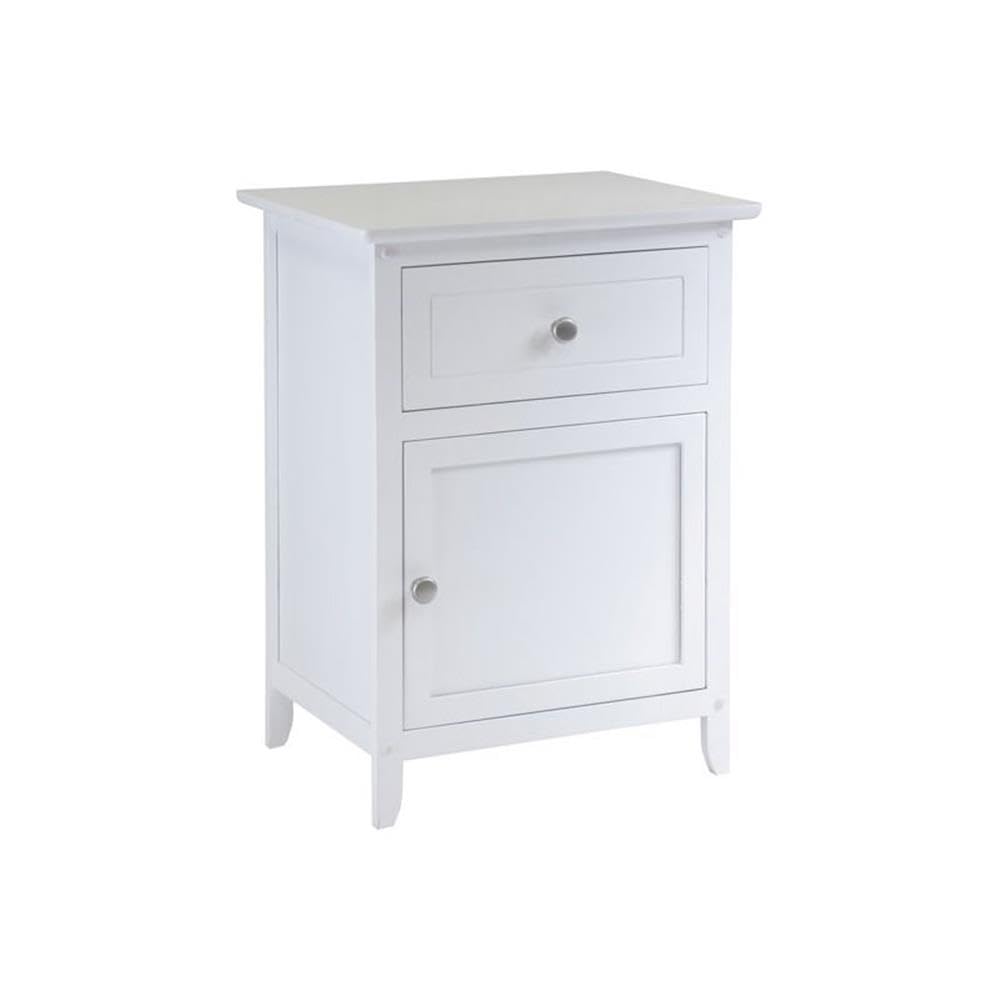 Modern White Wooden Nightstand with Drawer - Pemberly Row Bedside Accent Table for Bedroom, Living Room & Office Storage