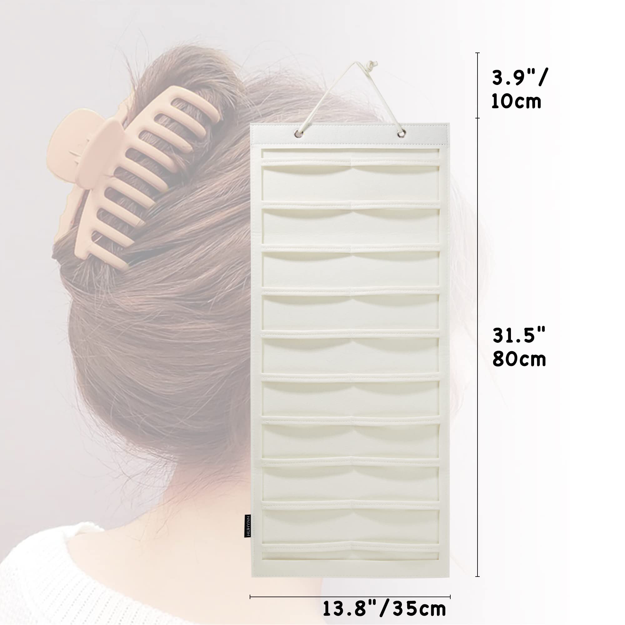 Hair Claw Clips Organizer Wall Mount - 12 Slot Hair Accessory Storage Holder for Women & Girls - Beige Closet Door Hanging Clips Organizer (No Accessories Included) | Perfect for Bathroom, Bedroom & Dorm Organization