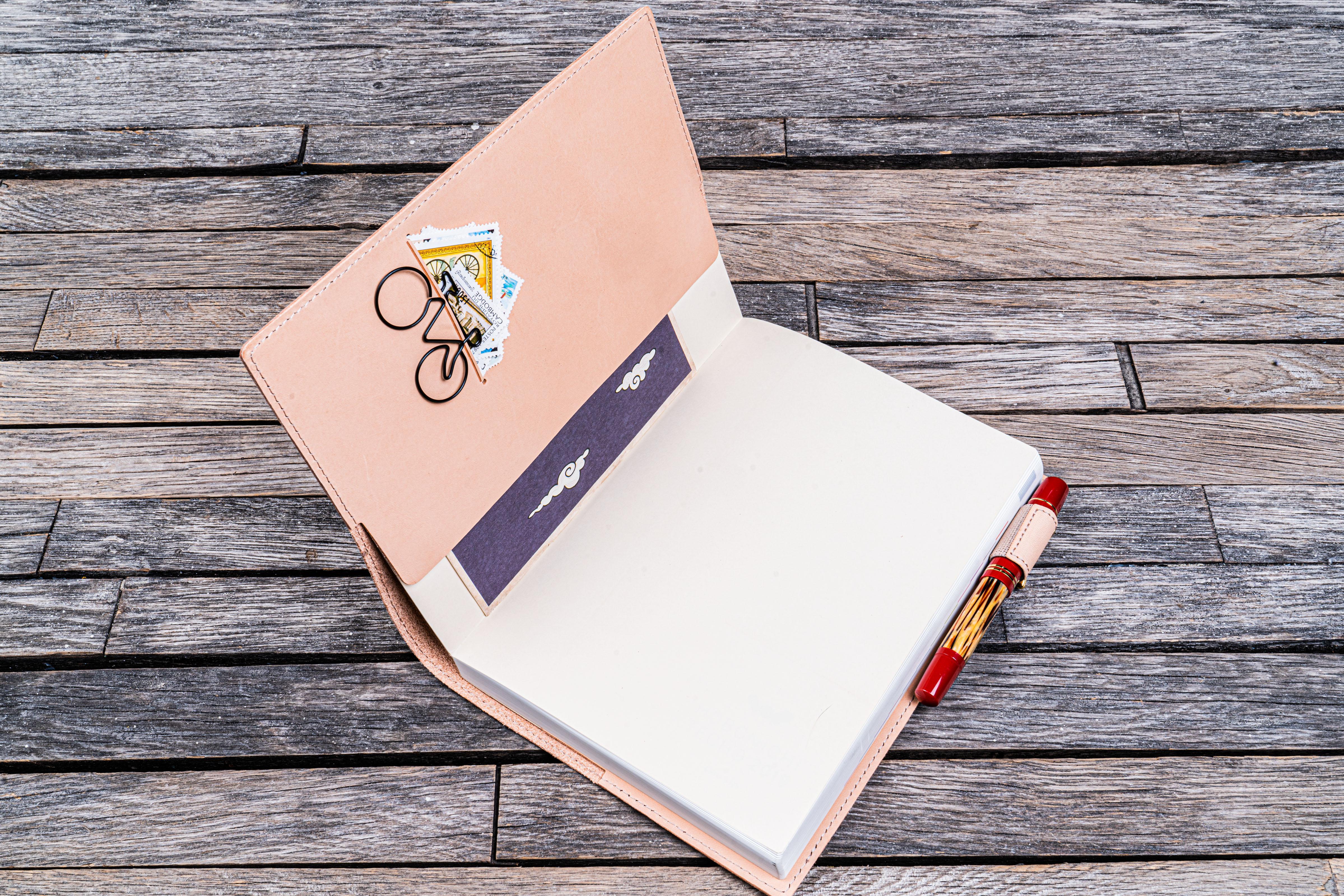 Premium Genuine Leather A5 Notebook Cover - Slim & Lightweight Planner Organizer for Business, Journaling & Daily Planning - Undyed Vegan Leather