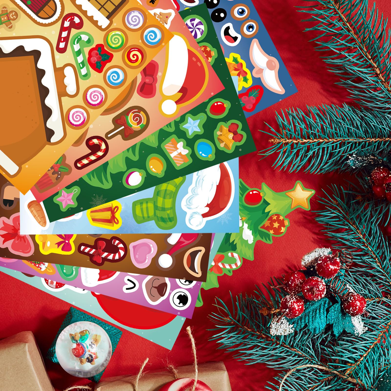 Christmas Stickers for Kids - 24 Sheets DIY Holiday Stickers, Merry Christmas Face Stickers for School Crafts & Party Supplies - Perfect for Holiday Gifts, Classroom Activities & Christmas Decorations