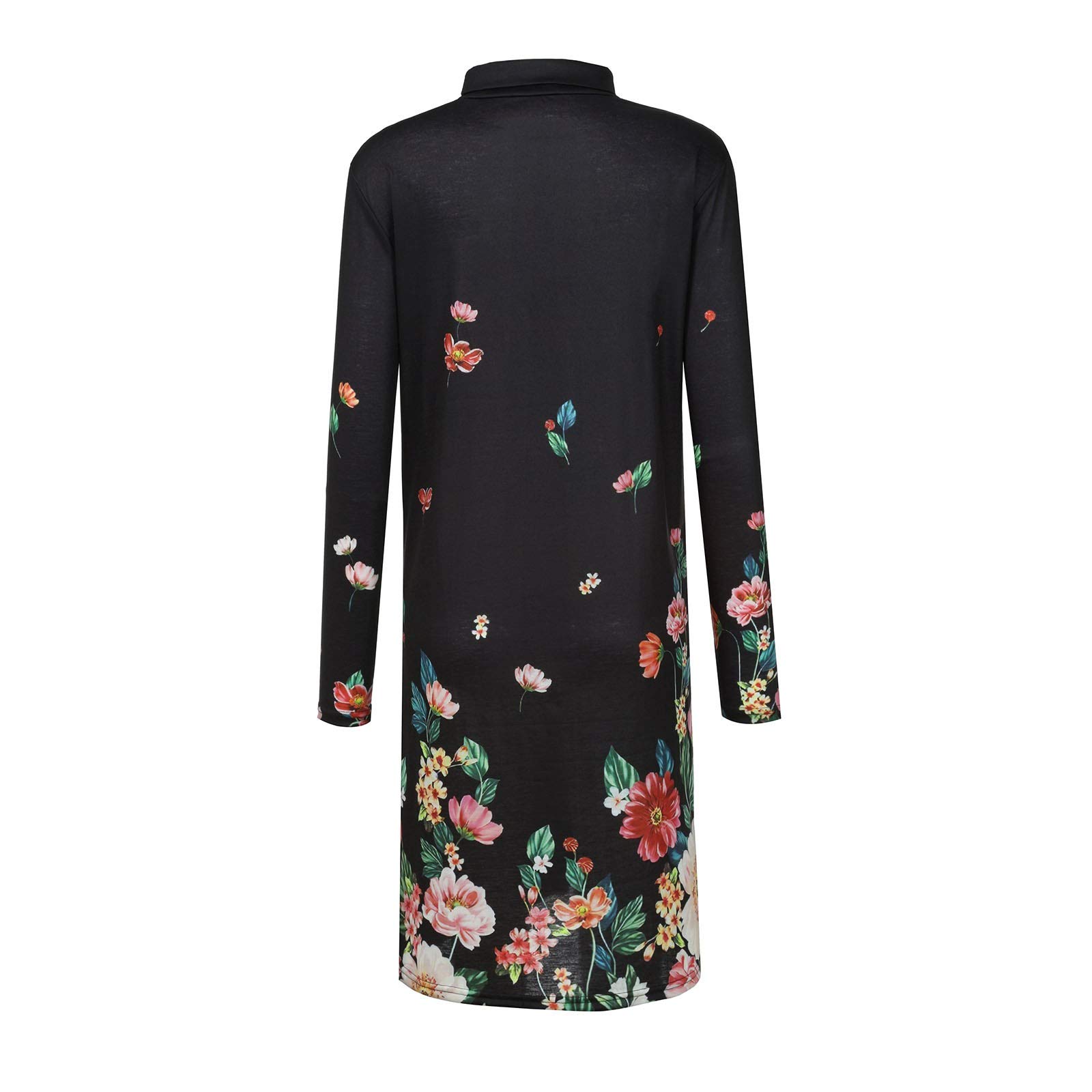 Floral Print Women's Turtleneck Ruffled Swing Dress - Casual Loose Fit Long Sleeve T-Shirt Dress for Spring, Fall & Winter Wear | Perfect for Office, Date Night & Weekend Outings