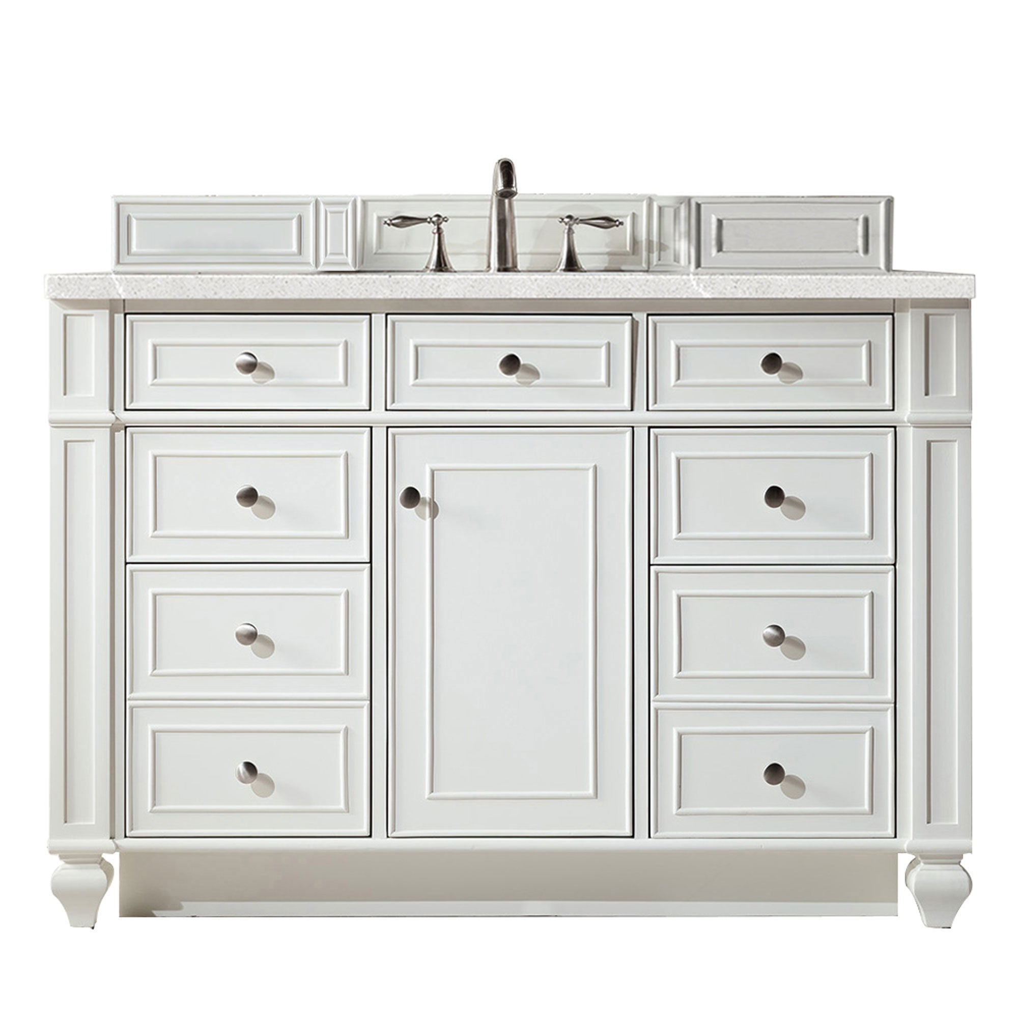 Bristol 48 Inch Single Bathroom Vanity with 3CM Eternal Serena Quartz Top in Bright White - Perfect for Modern Master Bathrooms & Guest Bath Remodels
