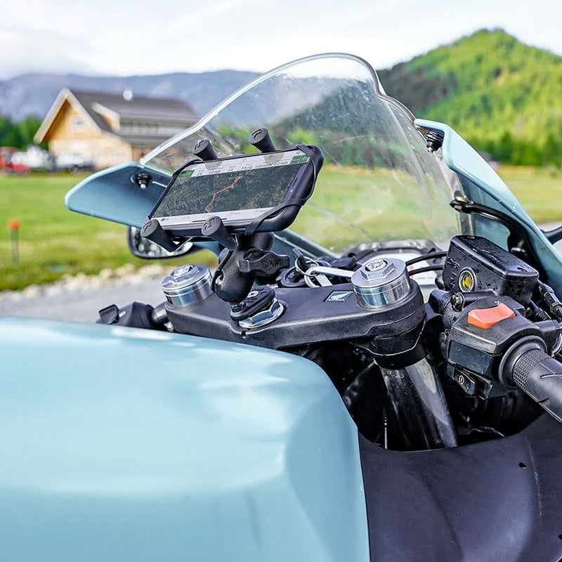 RAM Fork Stem Mount with Double Socket Arm & Universal X-Grip Phone Holder - Compatible with Motorcycles, Bikes & ATVs - Secure Phone Mount for GPS Navigation & Hands-Free Riding (RAM B-176-A-UN7U)