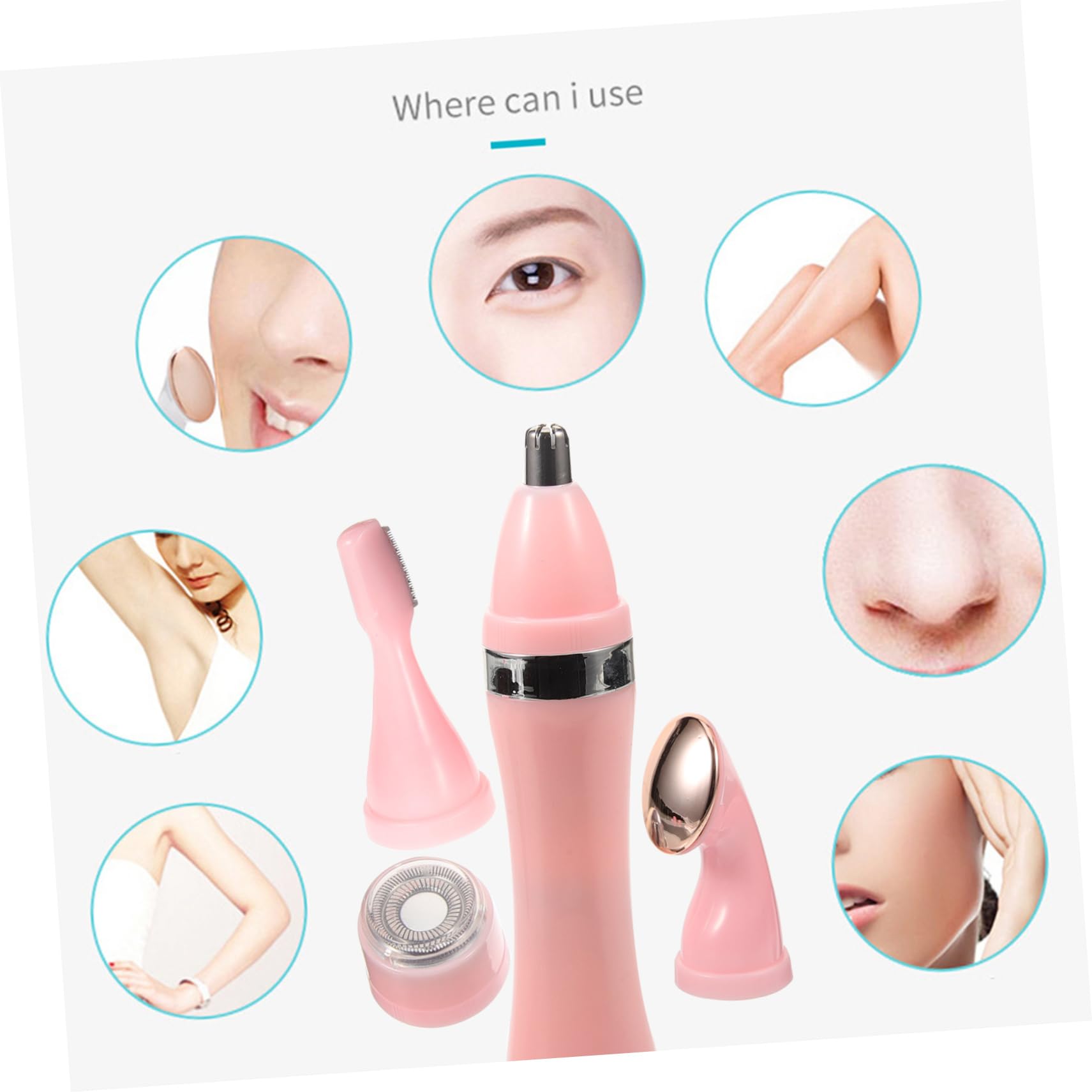 FRCOLOR 4-in-1 Pink Electric Razor for Women - Rechargeable Hair Remover & Shaver for Legs, Arms, Bikini Line & Underarms - Smooth Skin at Home or Travel
