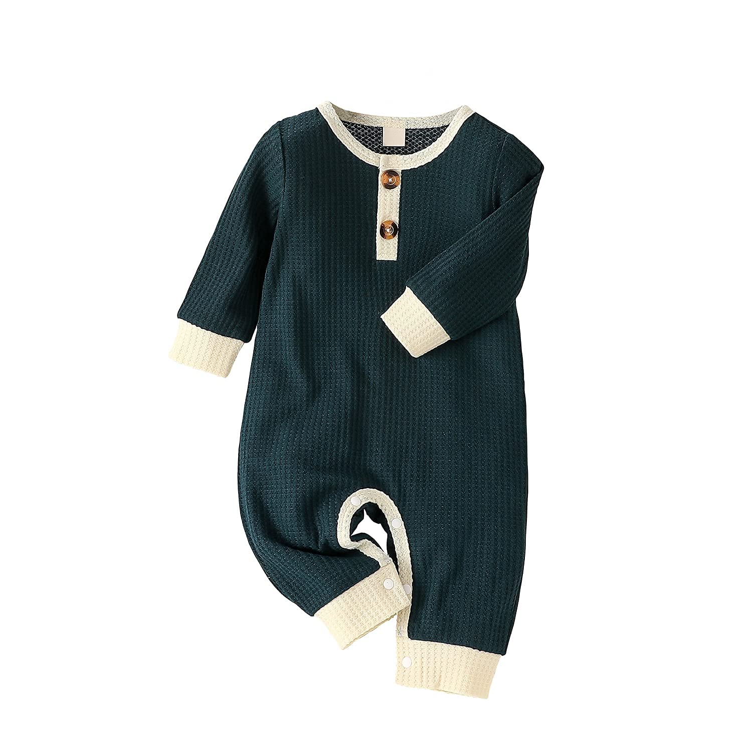 Newborn Baby Boy Waffle Knit Long Sleeve Romper Onesie - Soft & Warm Winter Outfit for Infants 0-12 Months - Perfect for Fall & Winter Outings, Family Photos, and Cozy Home Wear