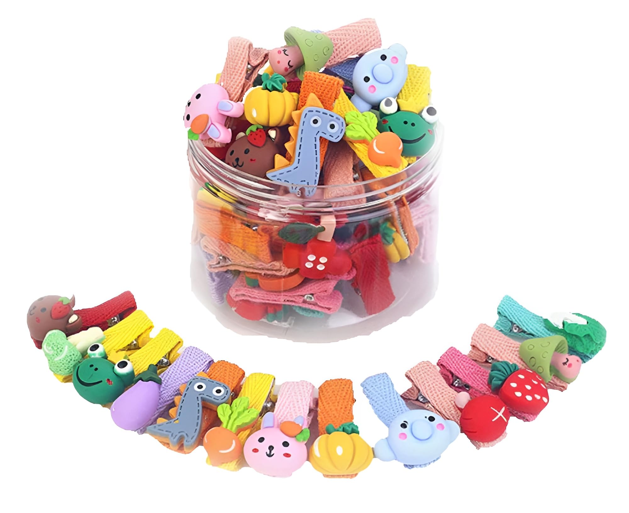 ANNA CREATIONS Baby Girls Hair Clips - 26-Pack Cute Animal & Fruit Flower Hair Accessories with Ribbon Lining | Perfect for Toddler Birthday Gifts, Party Favors & Daily Hair Styling