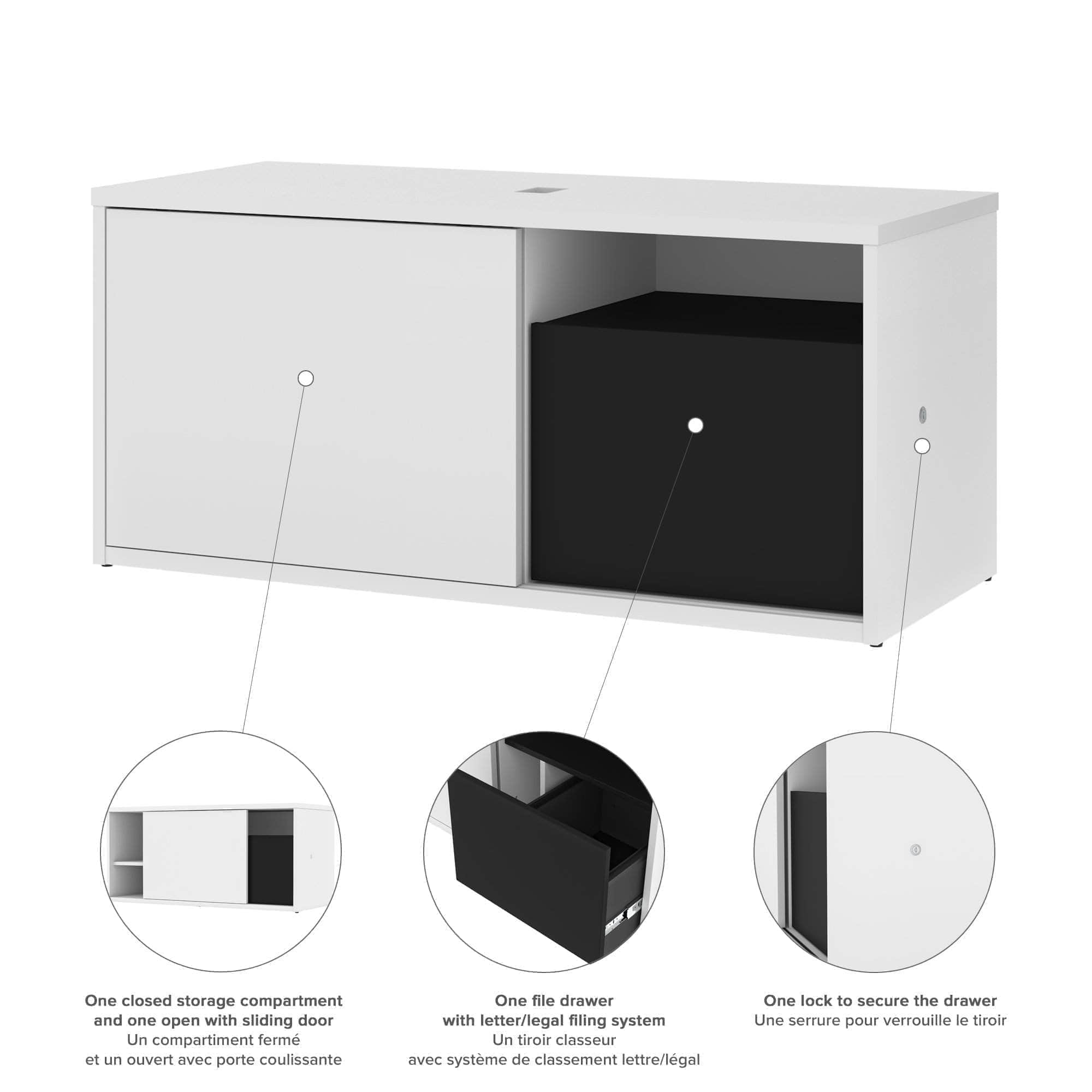 Ergonomic L-Shaped Standing Desk with Built-in Credenza & Dual Monitor Arm - 2 Color Options for Home & Office Workspace
