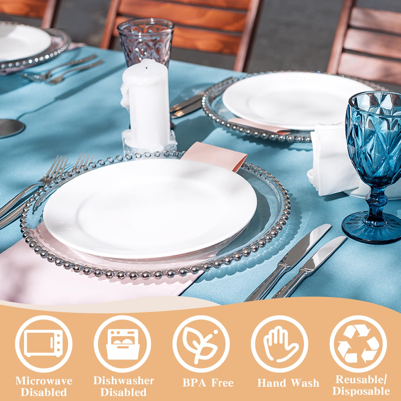 Hoolerry 50 Pack 13 Inch Clear Plastic Charger Plates - Round Beaded Acrylic Frosted Grain Decorative Dinner Plates for Wedding, Party, Event - Bulk Disposable Tableware for Home Kitchen & Tabletop (Silver) | Elegant Place Settings for Formal Dining & Special Occasions