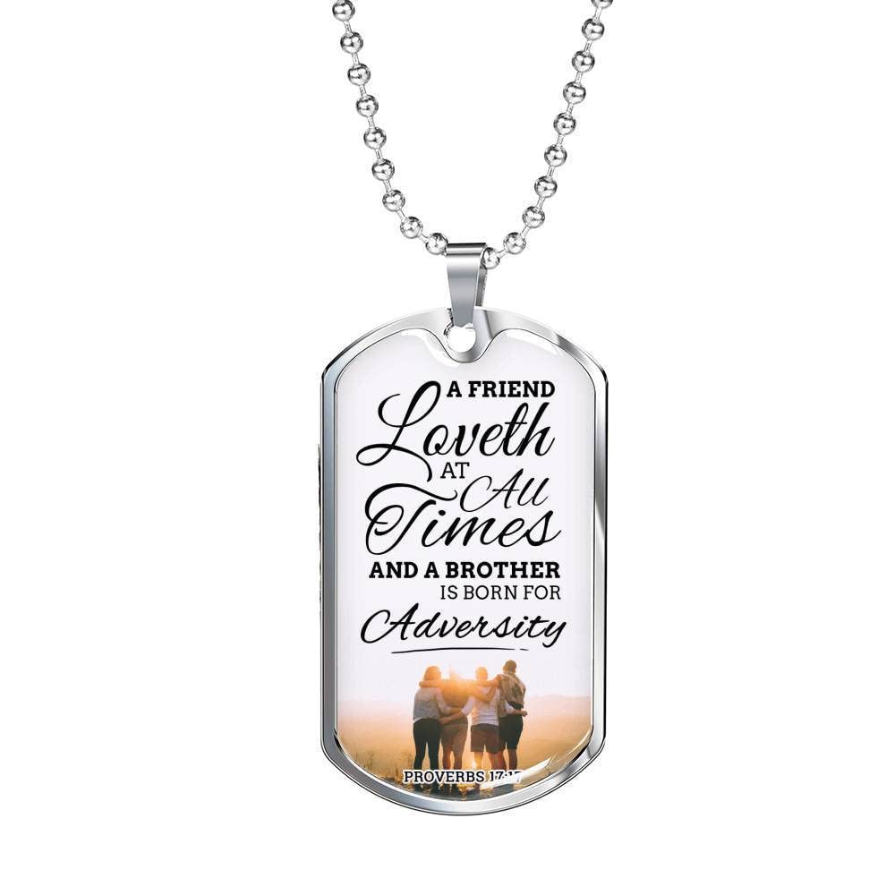 Express Your Love Gifts: True Friend Loves at All Times Necklace - Stainless Steel or 18k Gold Dog Tag with 24