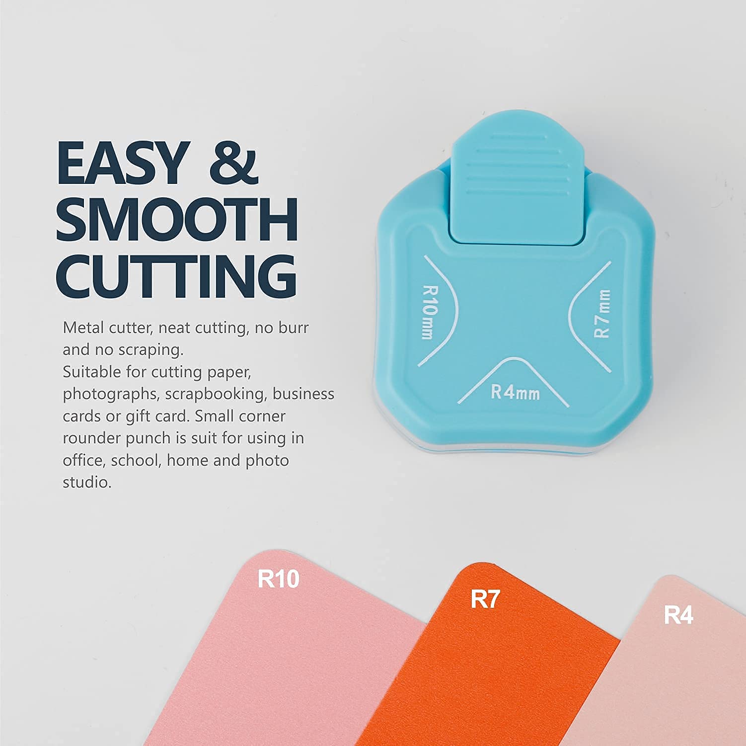 3 in 1 Corner Punch Rounder Cutter for Card Making, Scrapbooking, Business Cards - 4mm/7mm/10mm Ocean Blue | Perfect for DIY Crafts, Photo Albums & Office Supplies