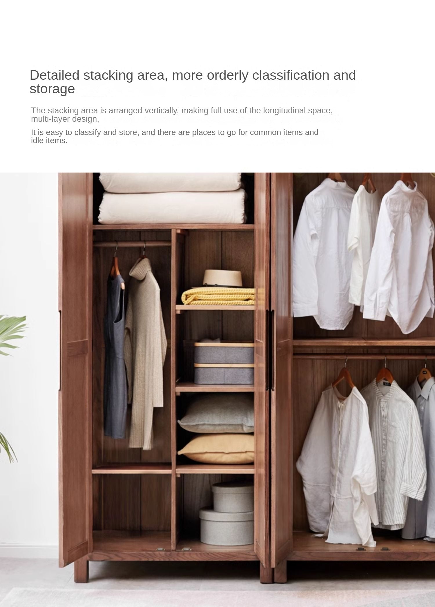Solid Oak Wood Wardrobe in Walnut Finish - Stylish and Durable Closet Storage for Bedroom, Living Room, or Walk-in Closet