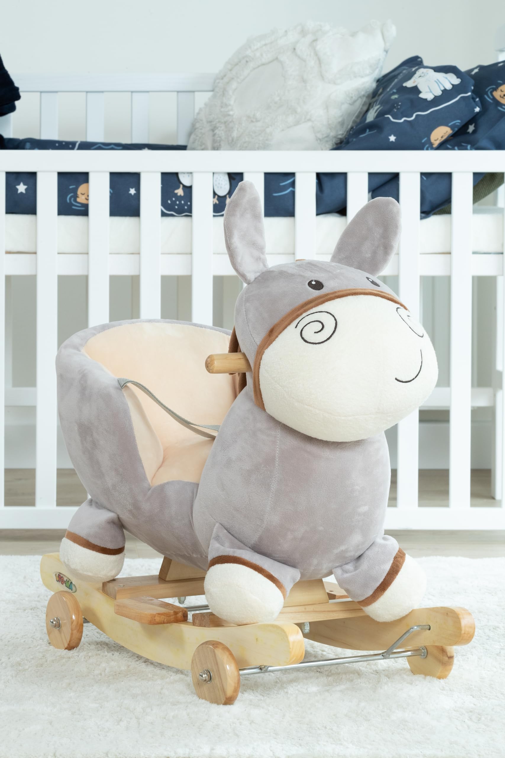 Best Baby Rocking Animal Toy - Soft Stuffed Donkey Rocking Horse for Kids Up to 25kg (1-3 Years), with Swing & Rolling Functions, Realistic Animal Sounds - Perfect for Nursery, Playroom & Toddler Gift